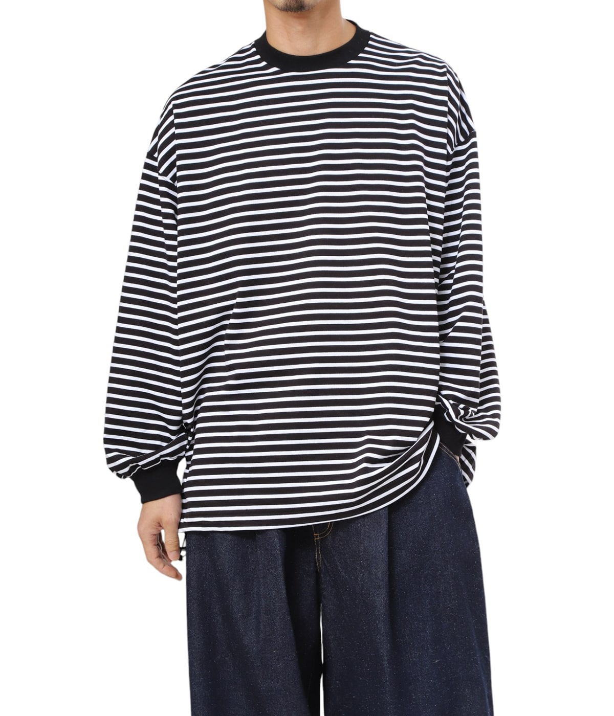 is-ness BALLOON STRIPES LONGSLEEVET ブラック is-ness - 【残り一点】Balloon Stripes Long Sleeve T-shirt