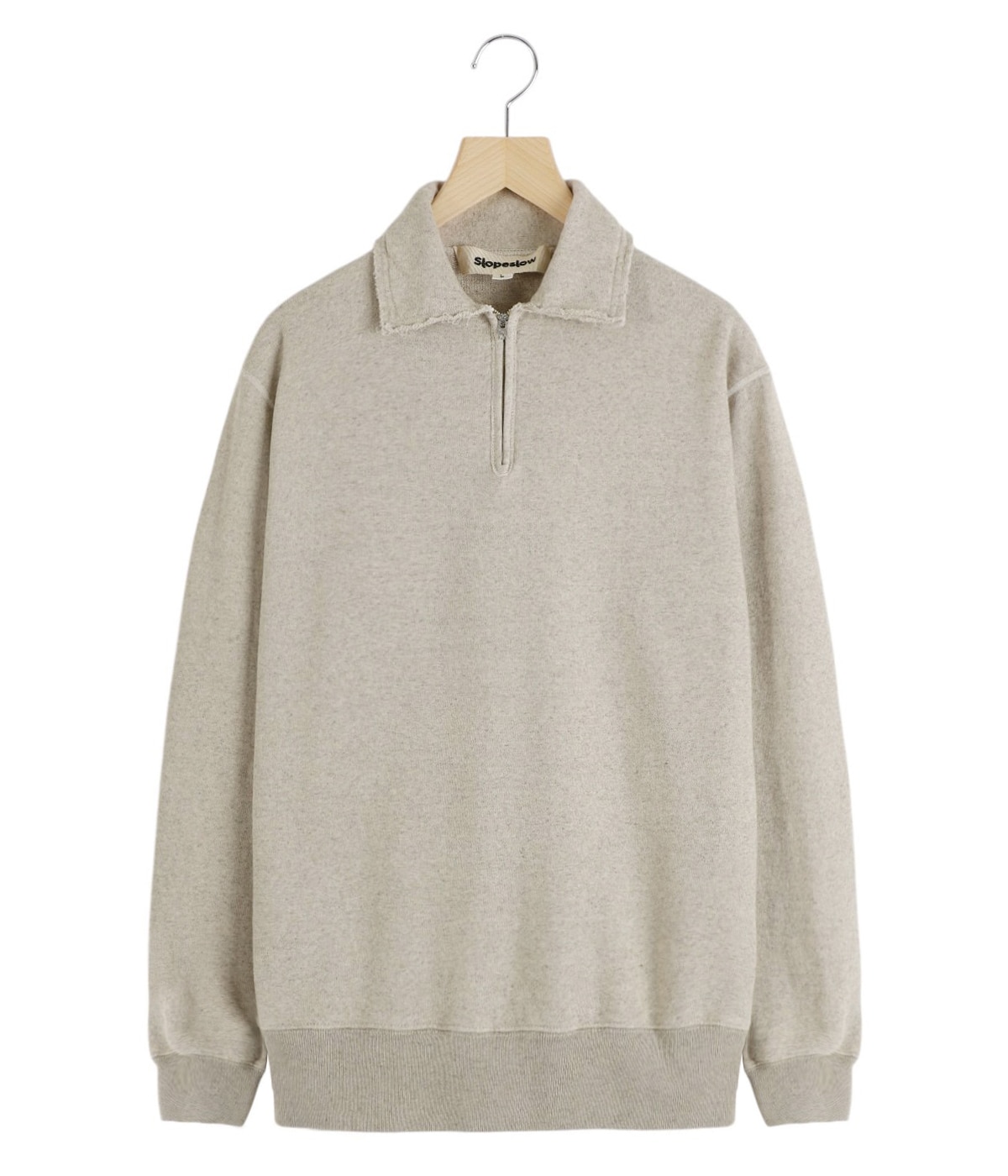 スロープスロウ ハーフジップトップ コットンリネン フレンチテリー エクリュ L half zip top - Cotton/Linen Light French terry - | Slopeslow