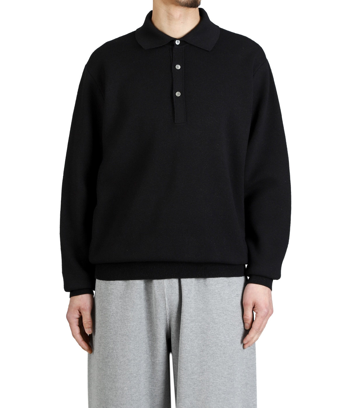 long sleeve polo sweater - Paper/High twisted wool Half milano rib