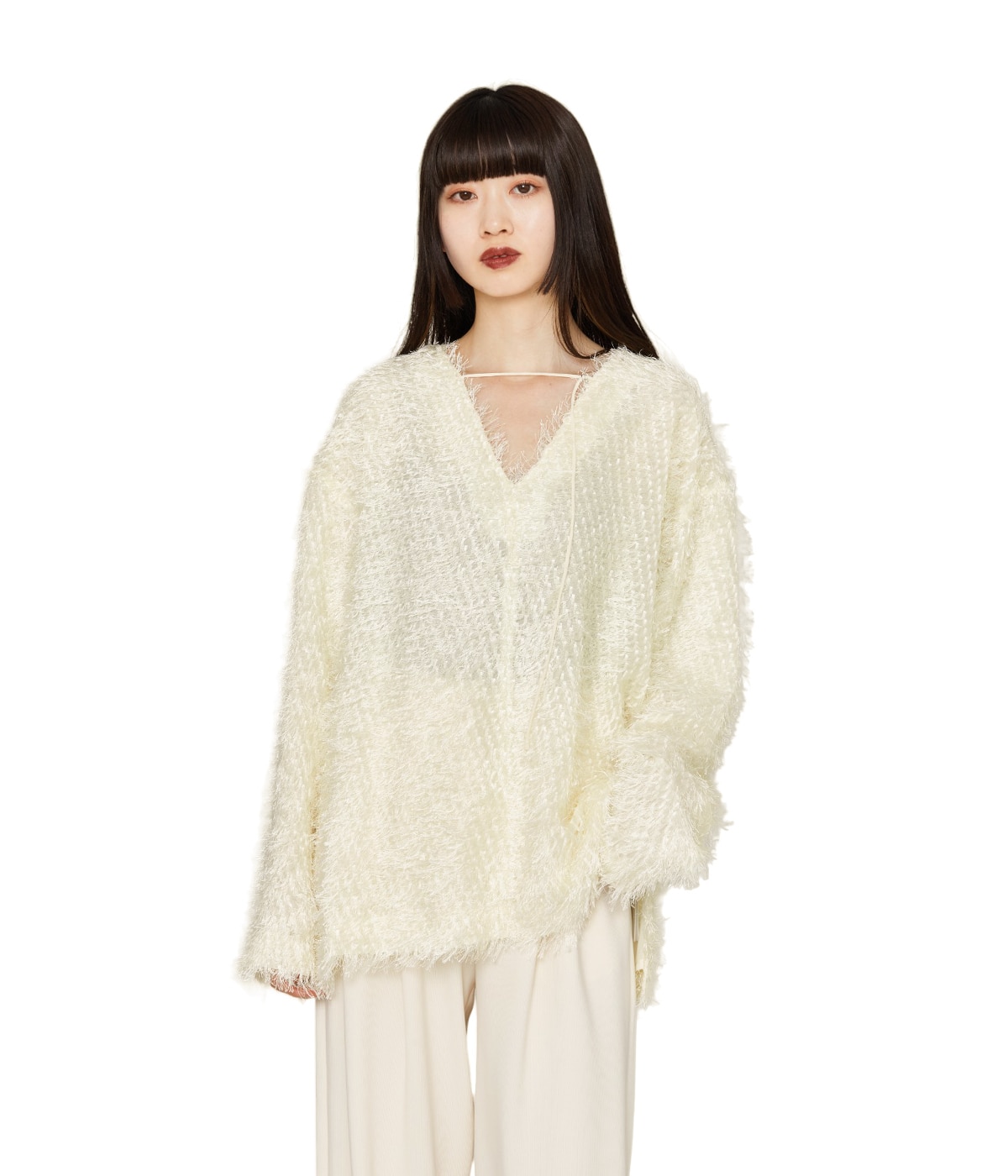 クラネ  W FACE CROSS FRINGE TOPS CLANE - W FACE CROSS FRINGE TOPS - WHITE | ADDICT WEB SHOP