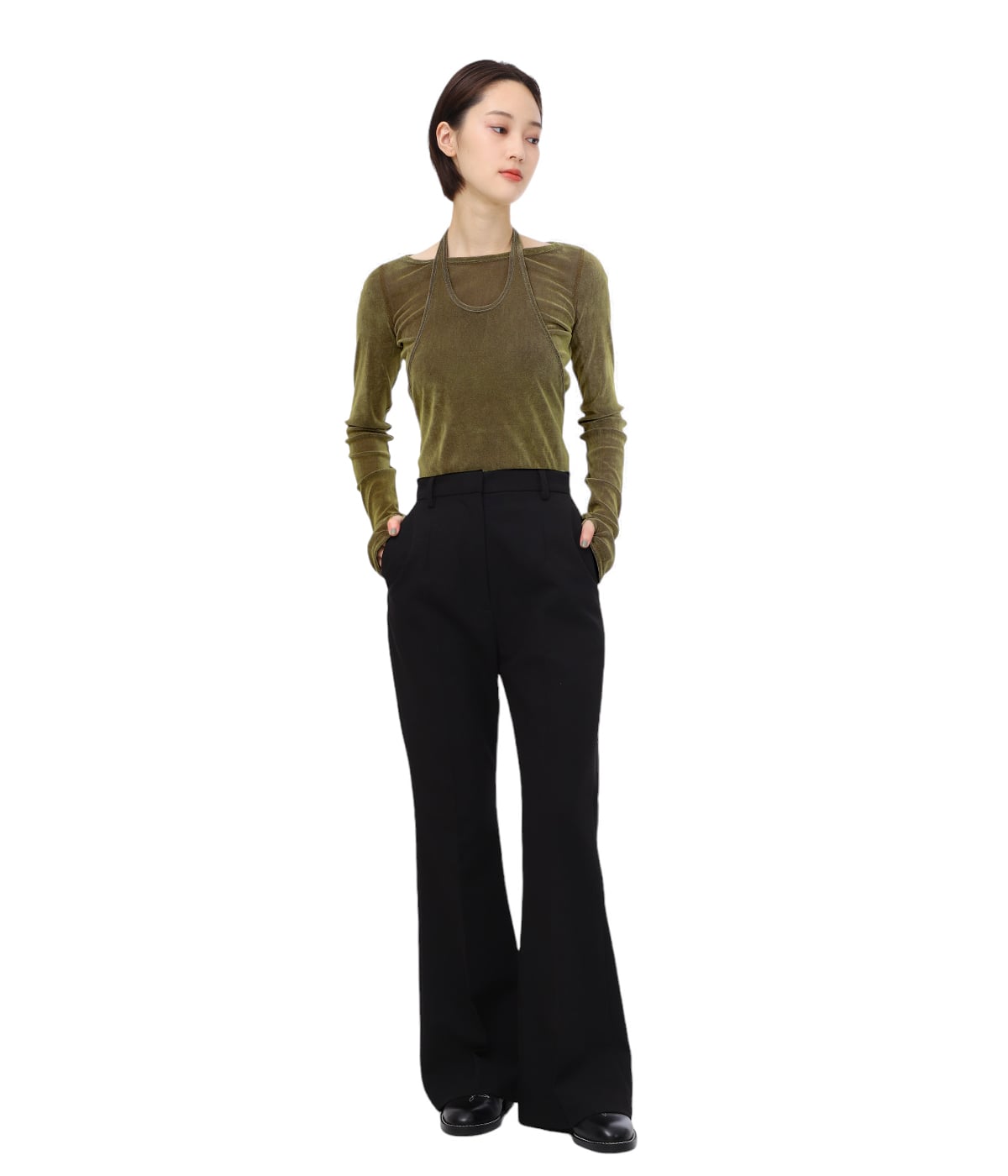 トップス CLANE TULLE FLOCKY LAYERED TOPS CLANE - ホルタートップス / ロングスリーブトップスセット
