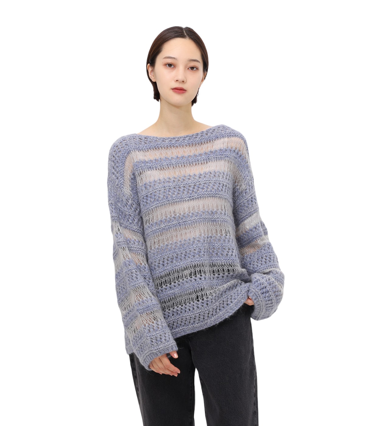 CLANE☆SHEER BORDER MOHAIR KNIT CLANE - ボーダーニットトップス- SHEER BORDER MOHAIR KNIT