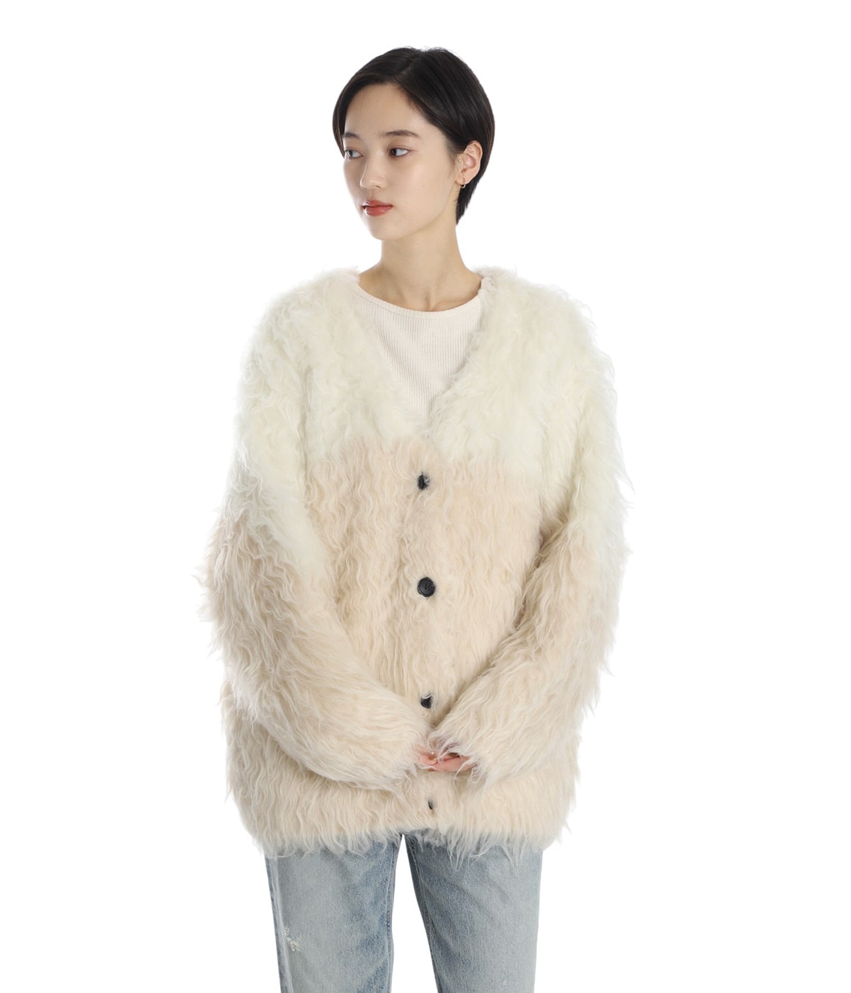 レディース】BI COLOR SHAGGY KNIT CARDIGAN | CLANE(クラネ
