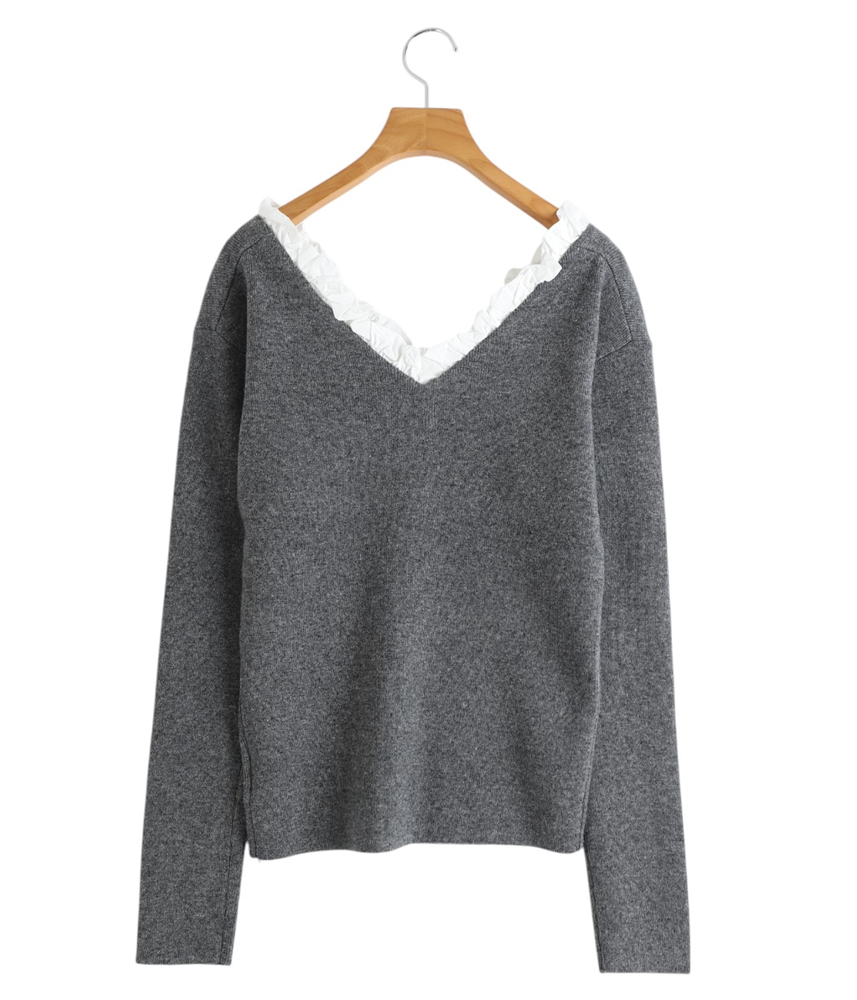 トップス FRILL V NECK KNIT TOPS Dokotoo Tops for Women v Neck Ruffle Short Sleeve Knit