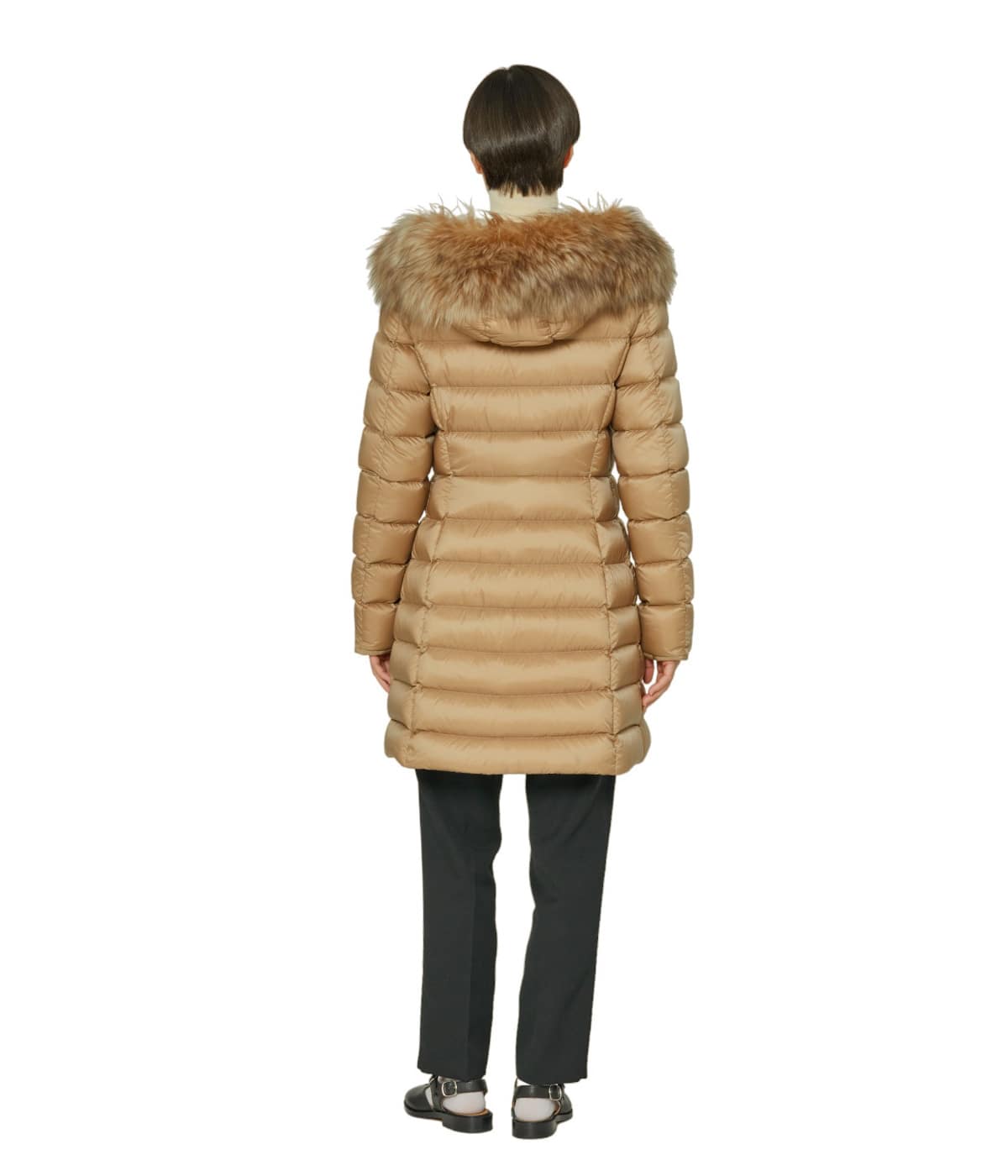送込*モンクレール*HIRMAFURファートリミングフードロングダウン MONCLER モンクレール ロング ダウンジャケット レディース
