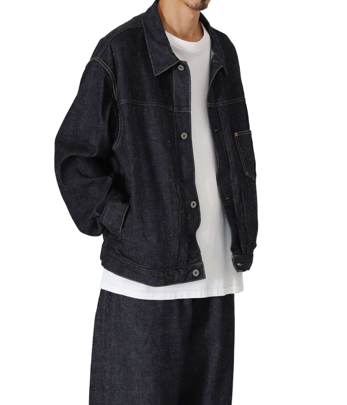 RECYCLED WASTE SUVIN COTTON YARN 11.5oz. DENIM PLEATED
