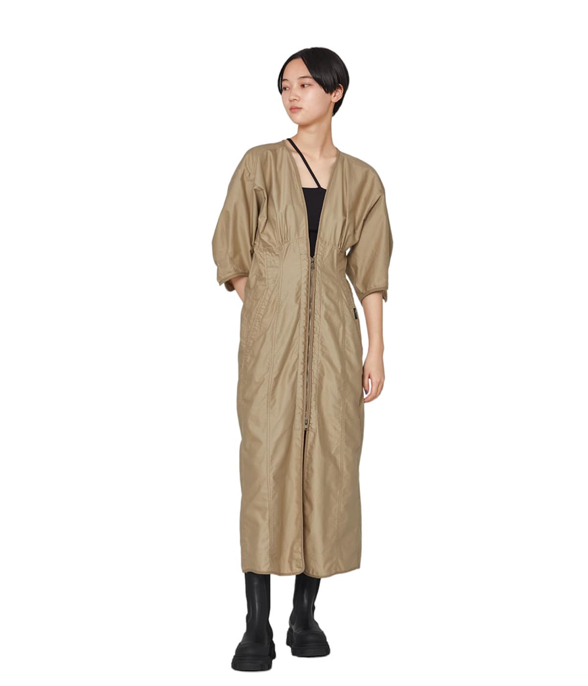 PHOTOCOPIEU プリント シルク ワンピース 36 ブラック フォトコピュー  