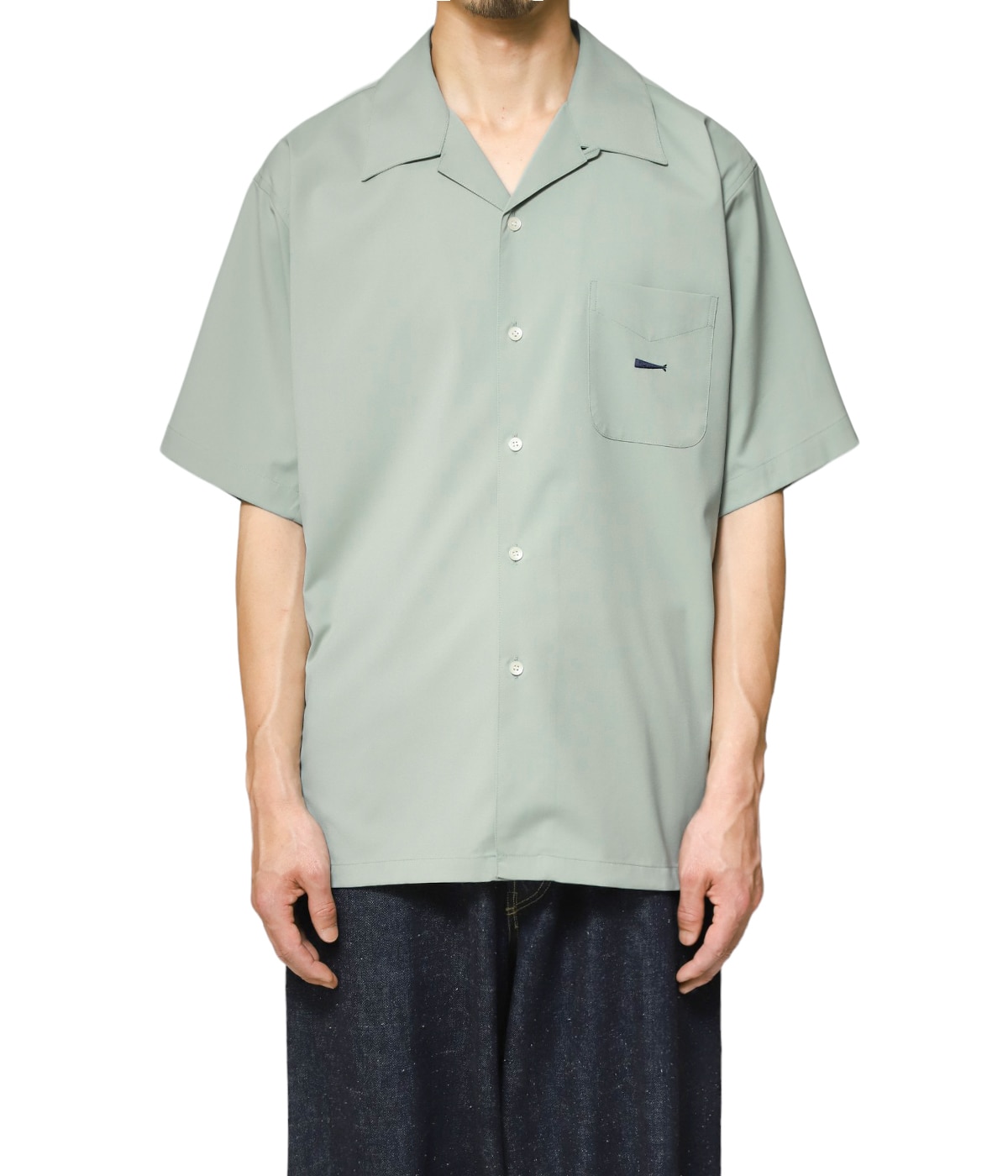 トップス DESCENDANT PIER SATIN SHIRT open collar DESCENDANT/PIER OPEN COLLAR SS SHIRT (GREEN)