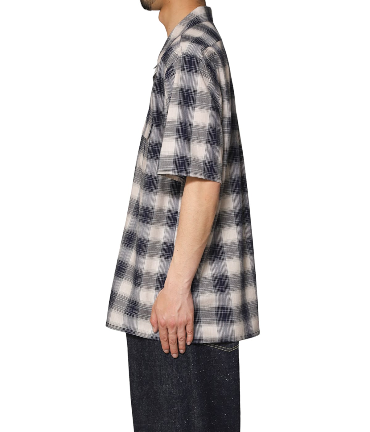 YAK OMBLE PLAID OPEN COLLER BLOUSE HALF SLEEVE | SUGARHILL