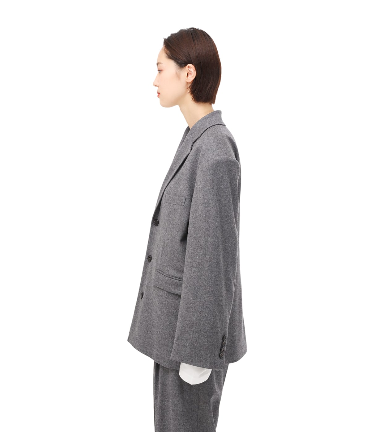 【美品】OLD ENGLAND カシミヤ混フラノ生地 ノーカラージャケット ウールシルクピンドット ノーカラージャケット(71112401-2024