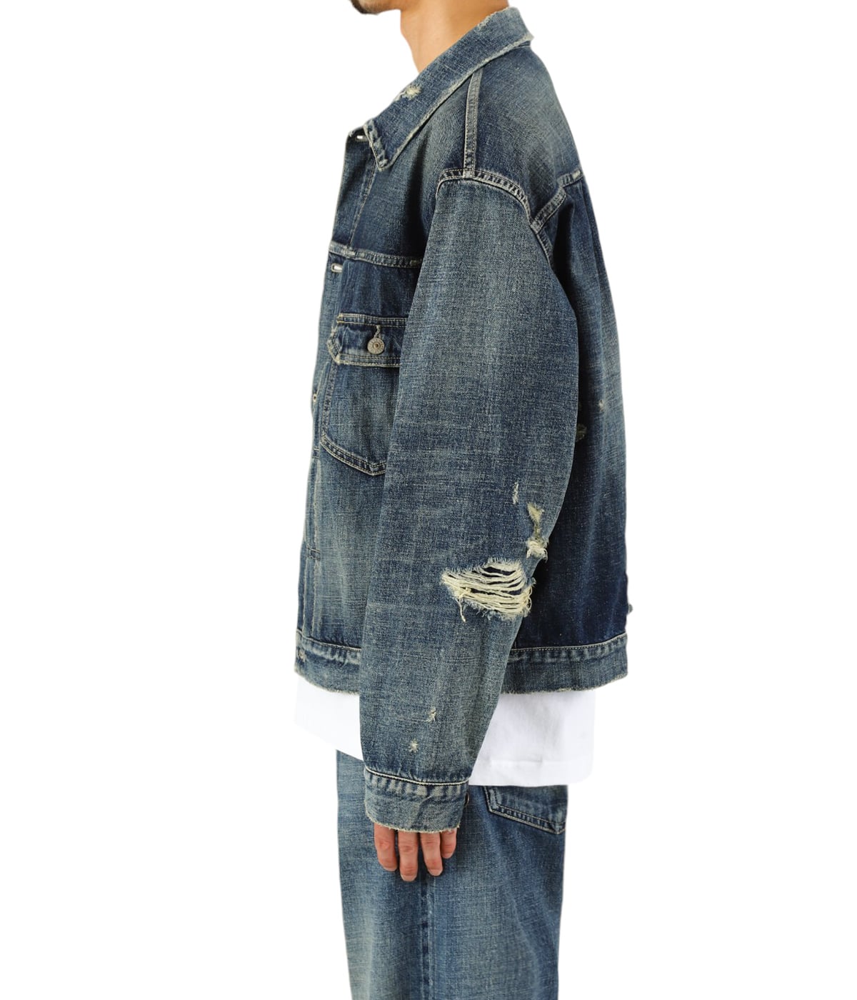 ジャケット・アウター GOLD DENIM PLEATED BLOUSE WWII MODEL RECYCLED WASTE SUVIN COTTON YARN 11.5oz. DENIM PLEATED