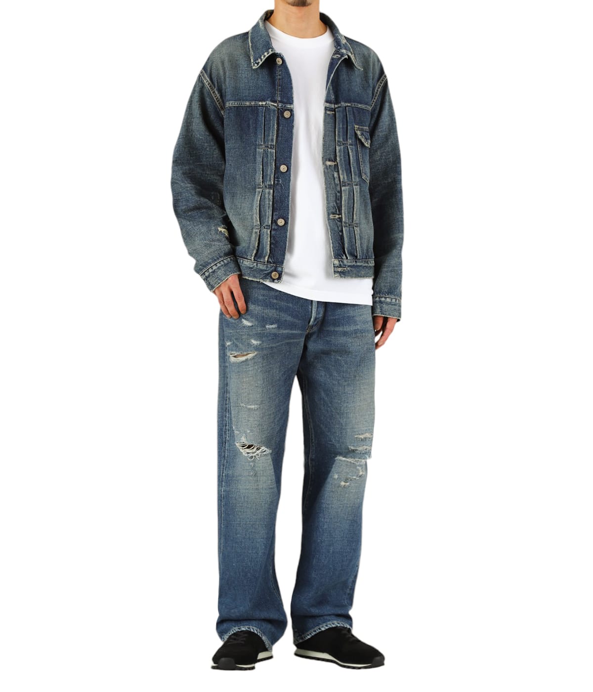 ジャケット・アウター RECYCLED WASTE SUVIN COTTON DENIM BLOUSE RECYCLED WASTE SUVIN COTTON YARN 11.5oz. DENIM PLEATED