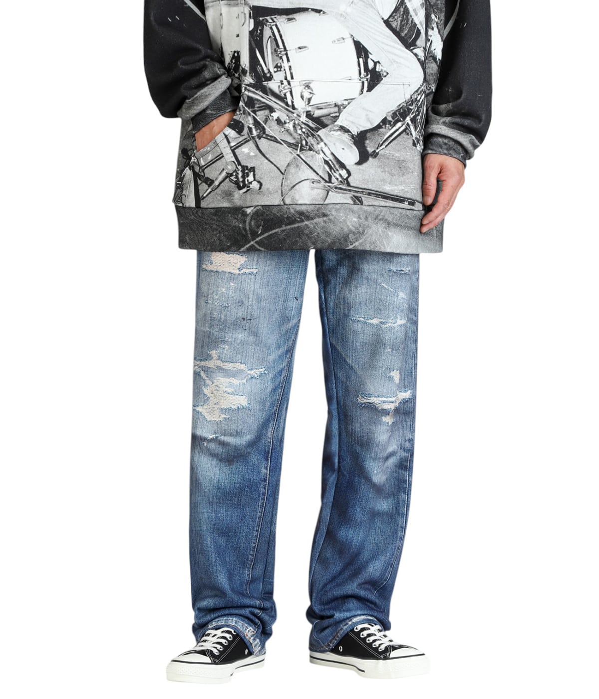 ♢プロフ必読　あゆ　☆イシカワラボ　別布使いデニムパンツ　ブラック DENIM PRINT STRIGHT PT | TALKING ABOUT THE ABSTRACTION