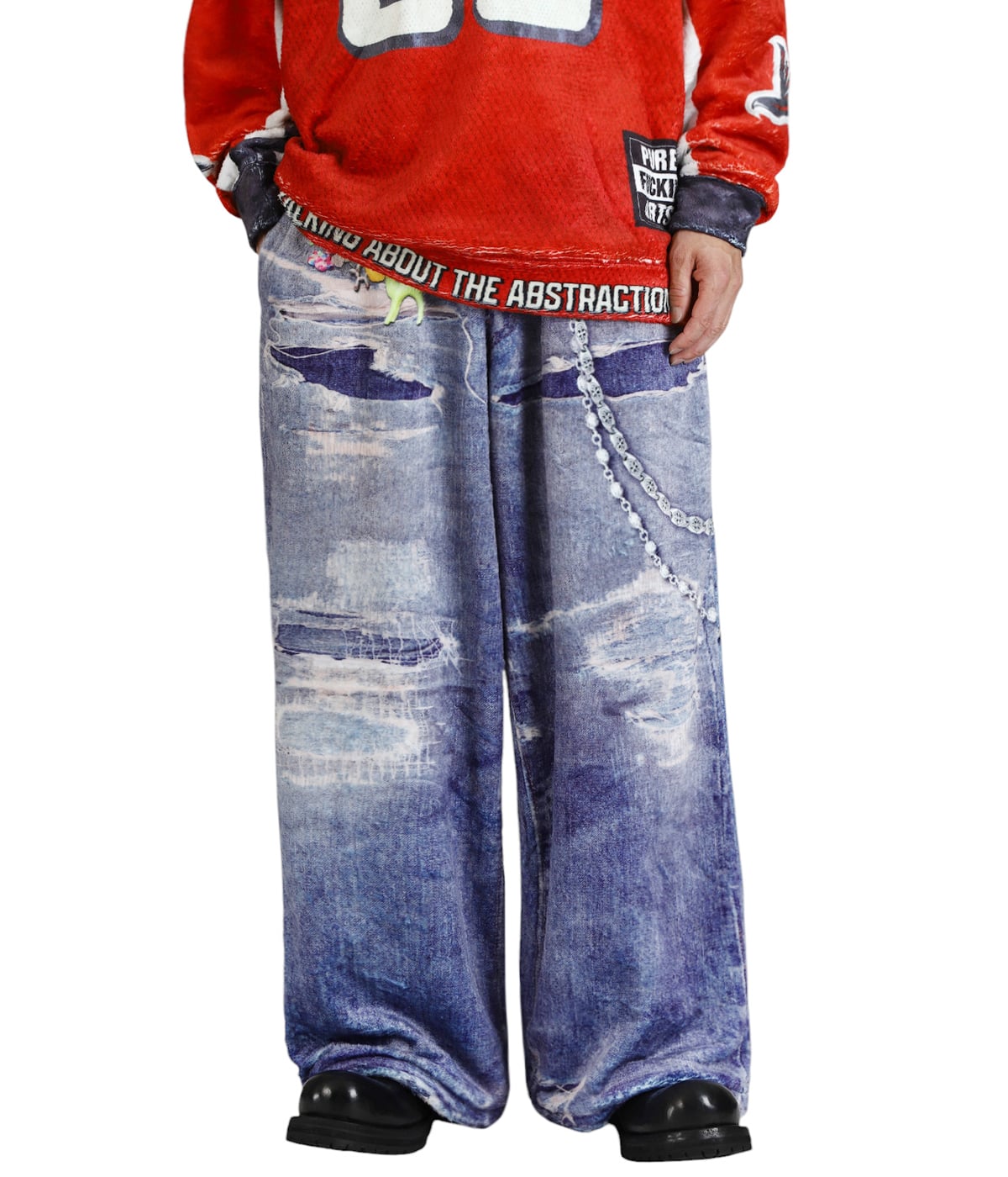 FLEECE DENIM PRINT WIDE PANTS | TALKING ABOUT THE