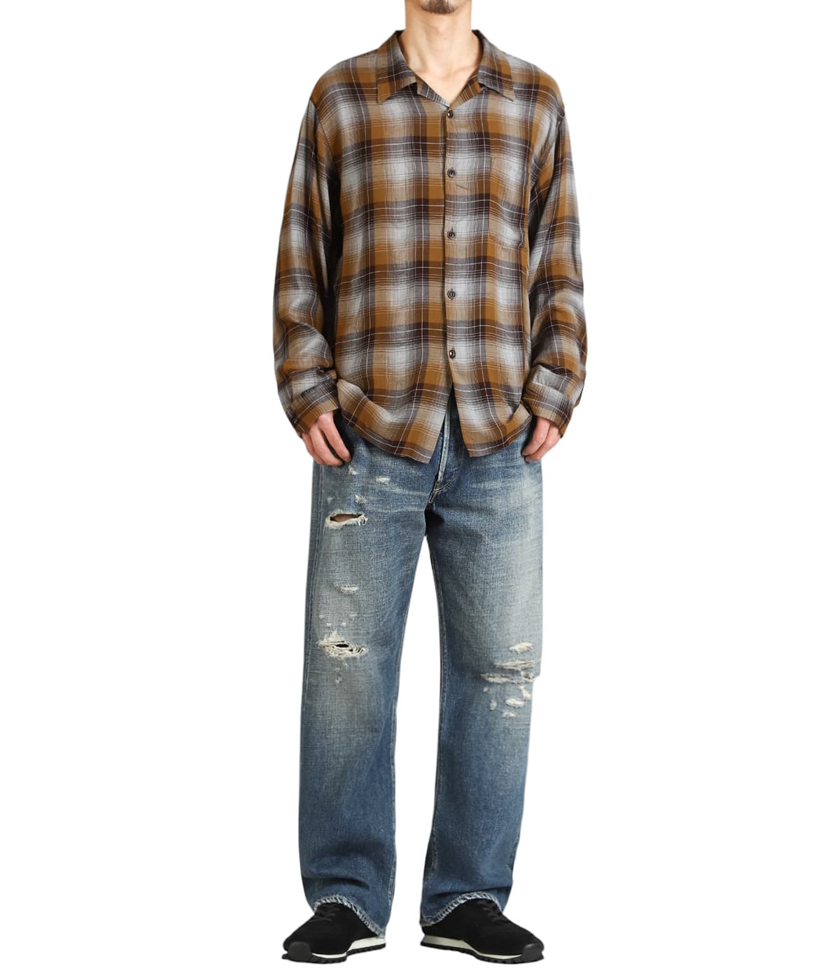 RAYON CHECK L/S OPEN SHIRT | GOLD(ゴールド) / トップス 長袖