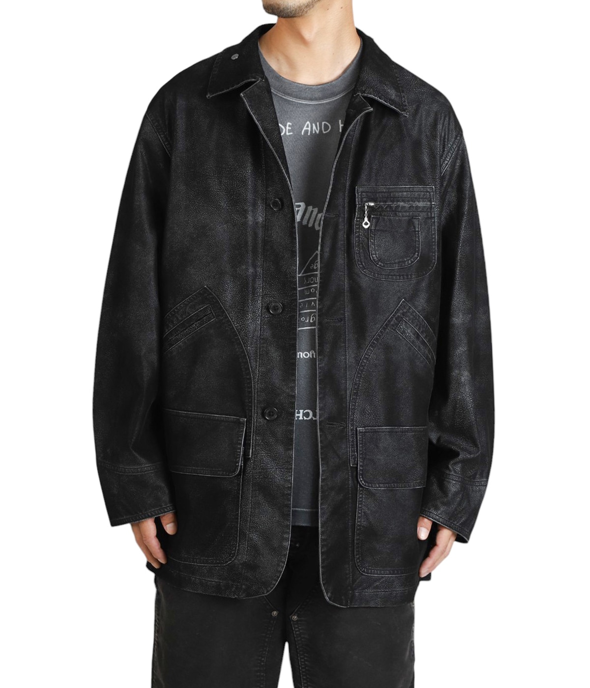 DAIRIKU Lサイズ Leather Hunting Jacket DAIRIKUArtificial Leather Hunting Jacket / Black - Bora,Bora