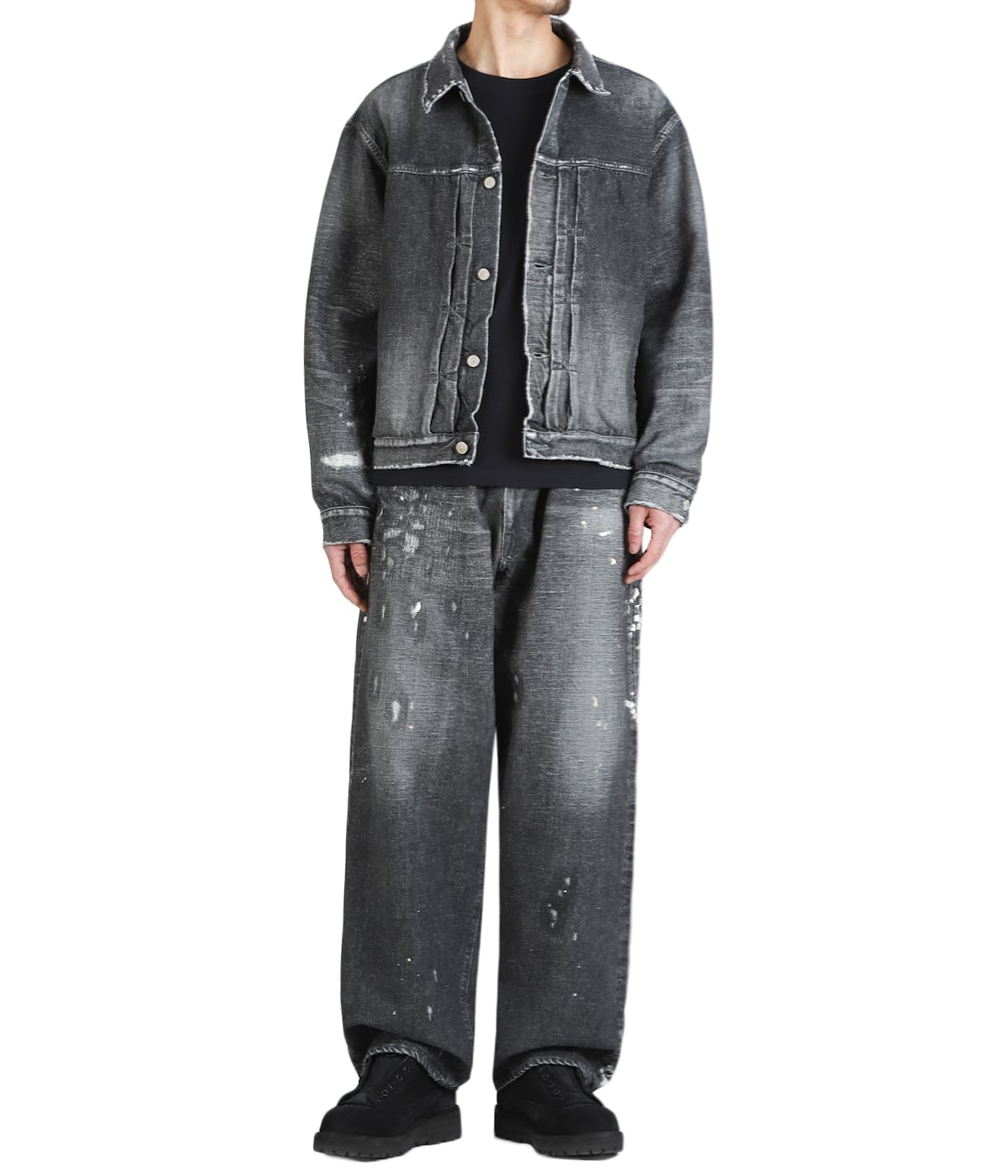 TOPS : RECYCLED WASTE SUVIN COTTON YARN 14oz DENIM JACKET VINTAGE WASHED を着用