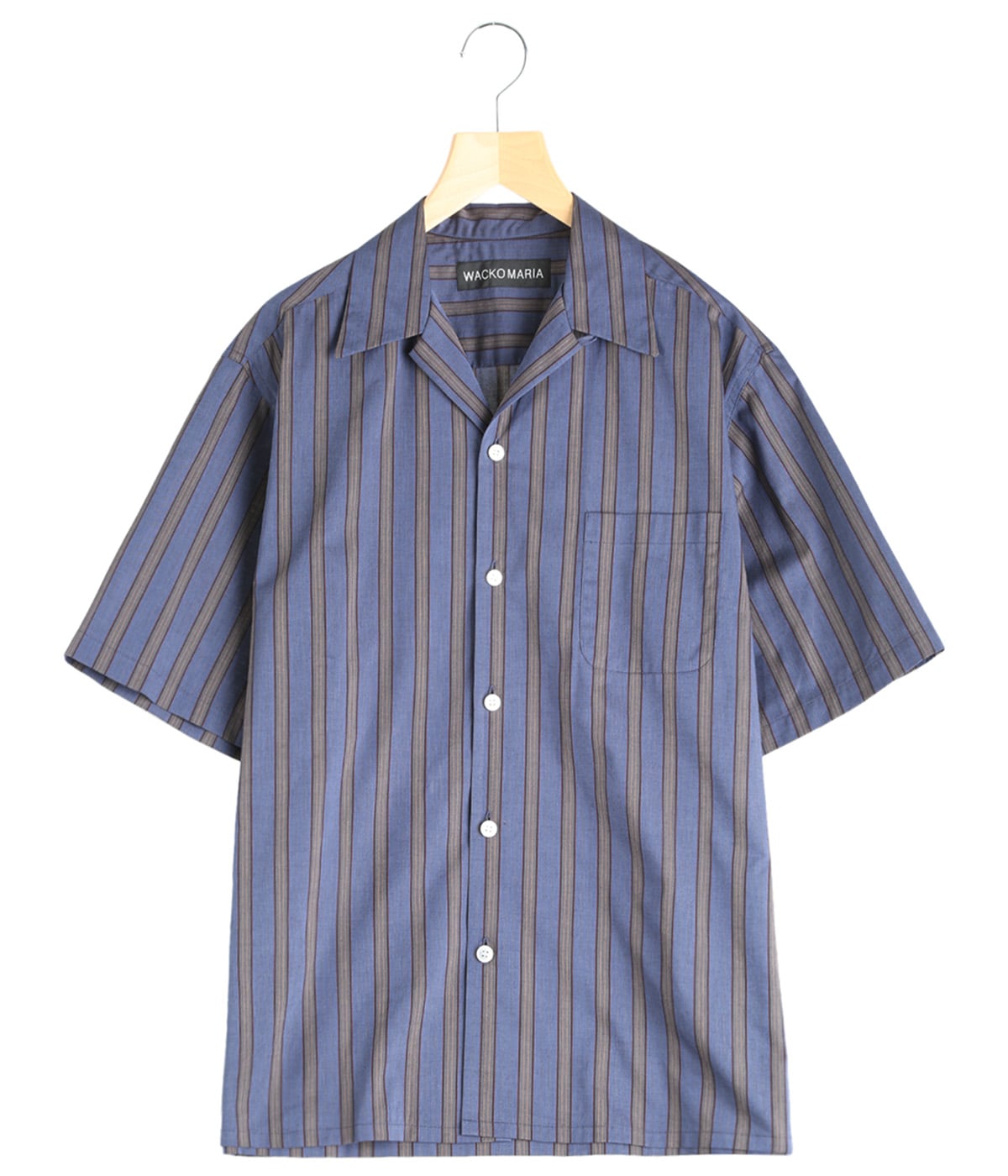 ワコマリア　NAVY STRIPED SHIRTS 新品　Mサイズ　カーディガン STRIPED OPEN COLLAR SHIRT S/S ( TYPE-2 ) #NAVY [25SS-WMS