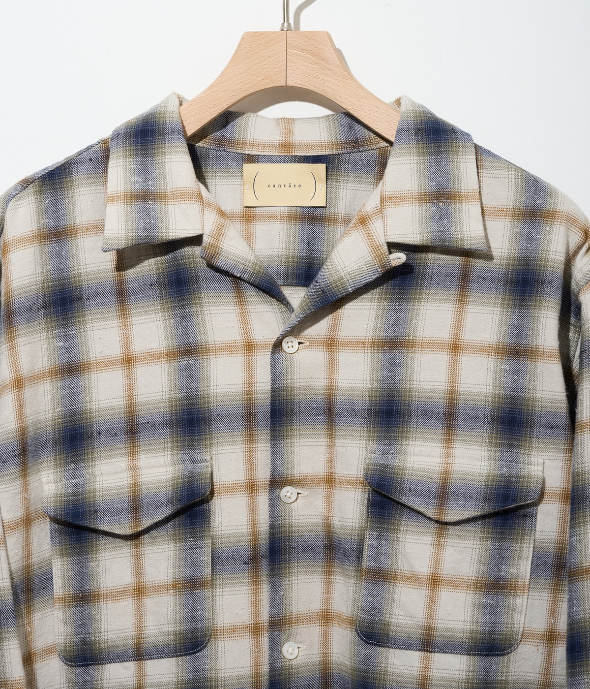 予約】Brush Nep Check Open Collar Shirts | cantate