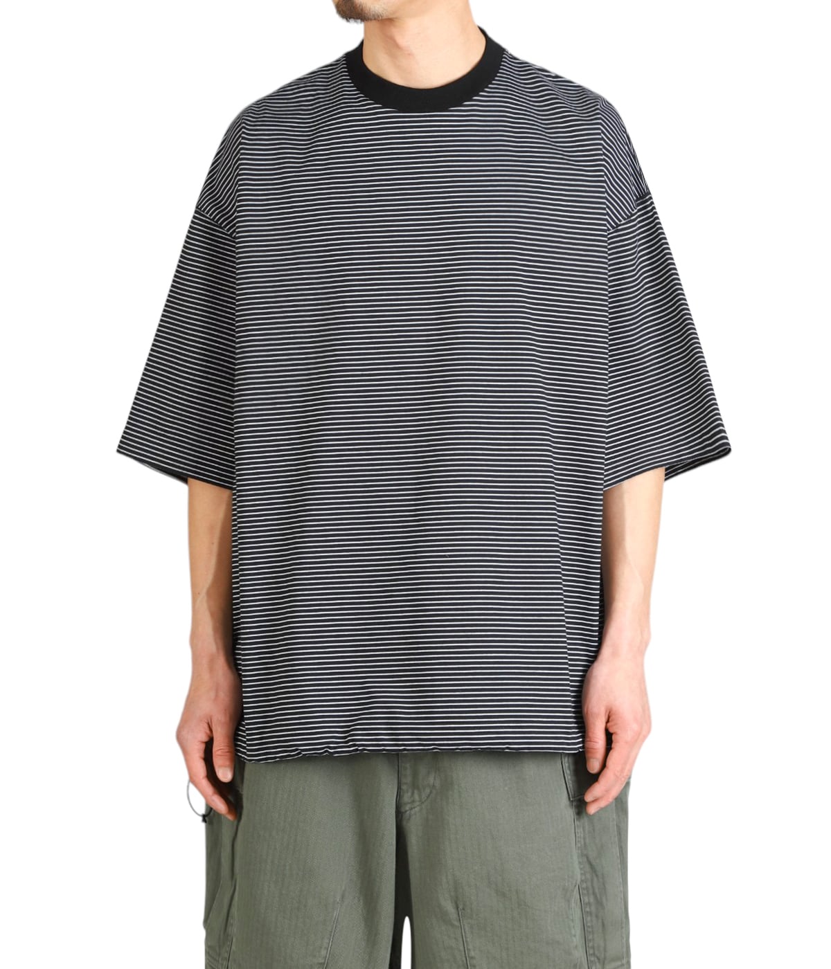 イズネス　バルーンT ブラック　ホワイトボーダー Balloon Border Short Sleeve T-Shirt(L(MEN) Black×White