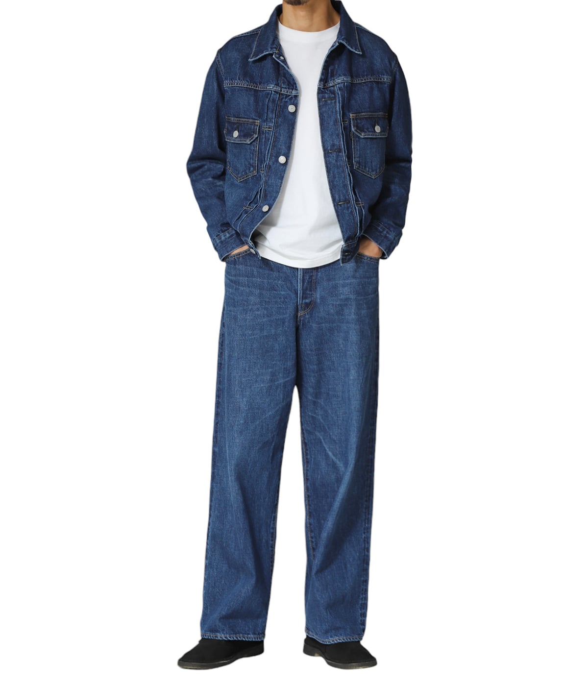 DENIM & SUPPLY VネックXS ネイビー(日本サイズM)麻100% 最新作業服 ストレッチデニム ジャケット レギュラーフィット
