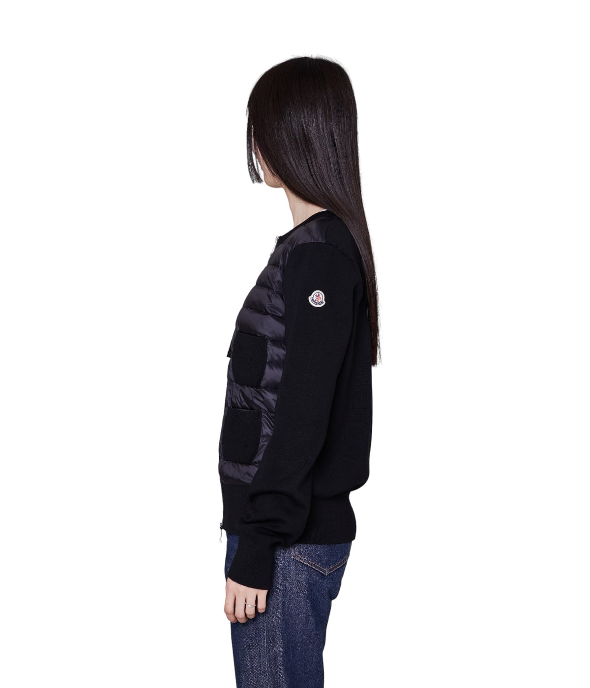 きの　新品✨MONCLER フリル付きカーディガン ブラック MONCLER モンクレール カーディガン レディースL ブラック