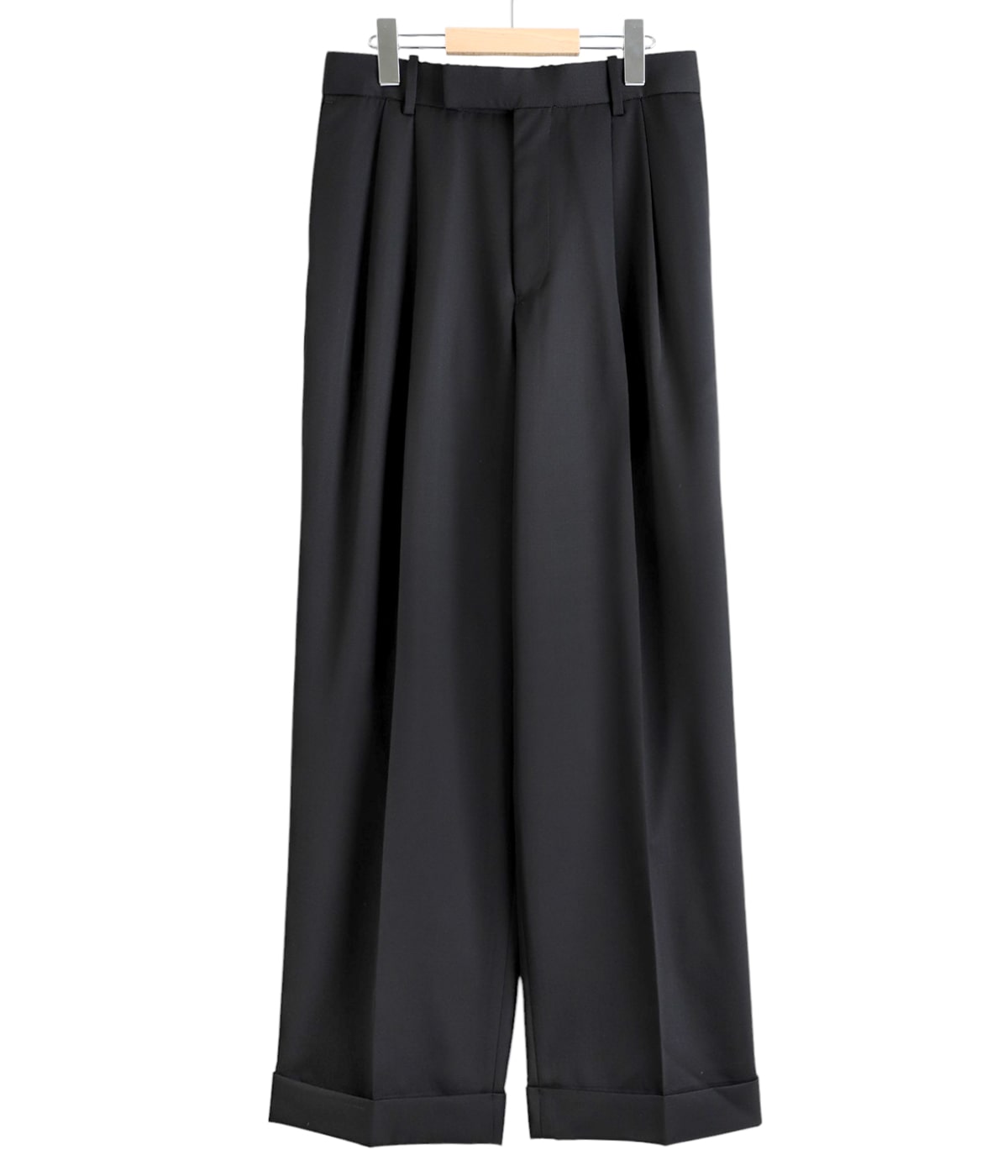DOUBLE PLEATED WIDE TROUSERS ORGANIC WOOL 2/80 GABARDINE