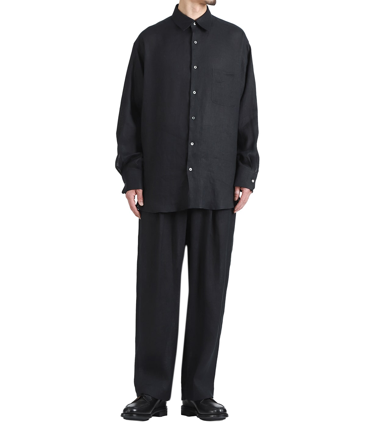 DOUBLE PLEATED EASY TROUSERS -HEMP SHIRTING- | MARKAWARE(マーカ