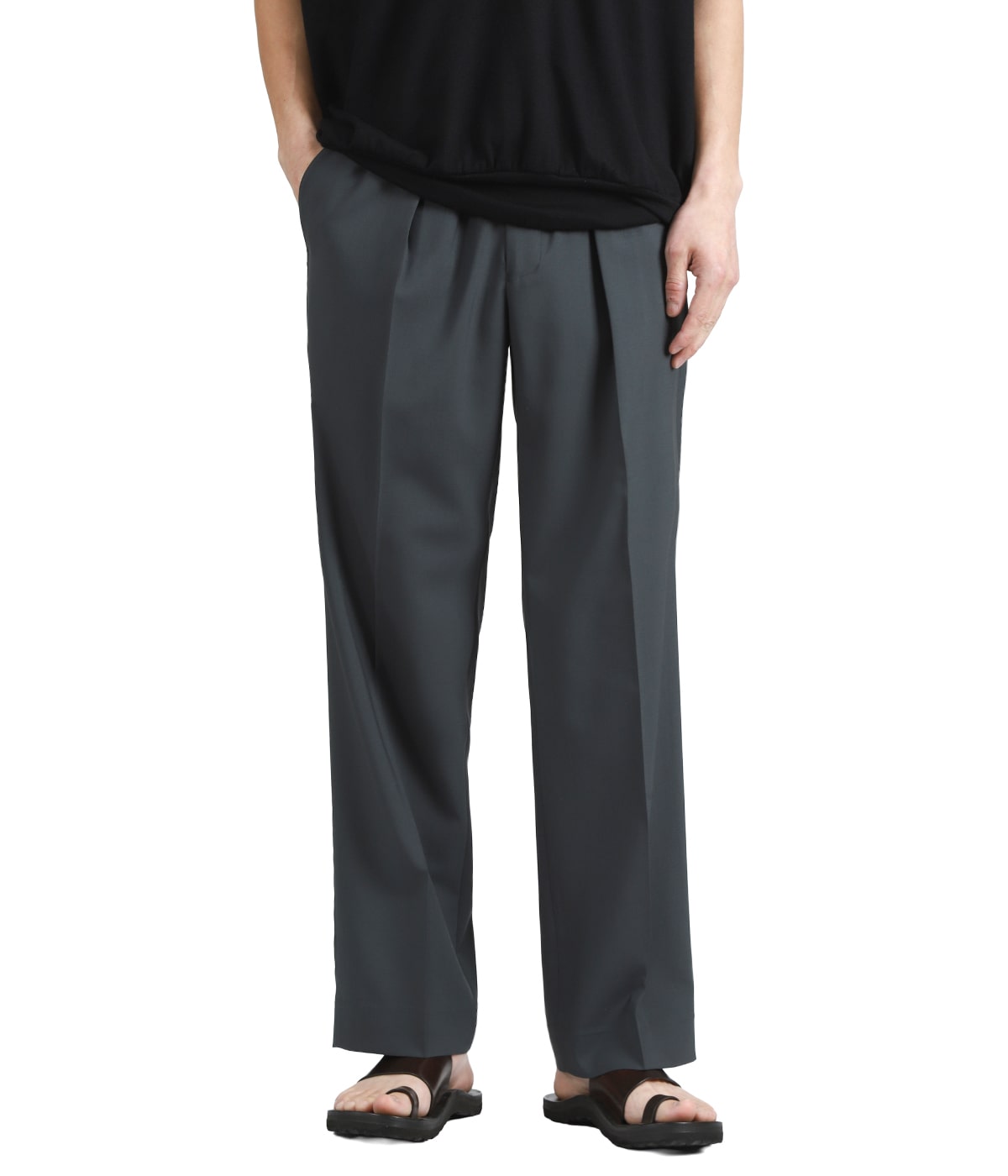 ONE TUCK TAPERED EASY PANTS -ORGANIC WOOL 2/80 TROPICAL