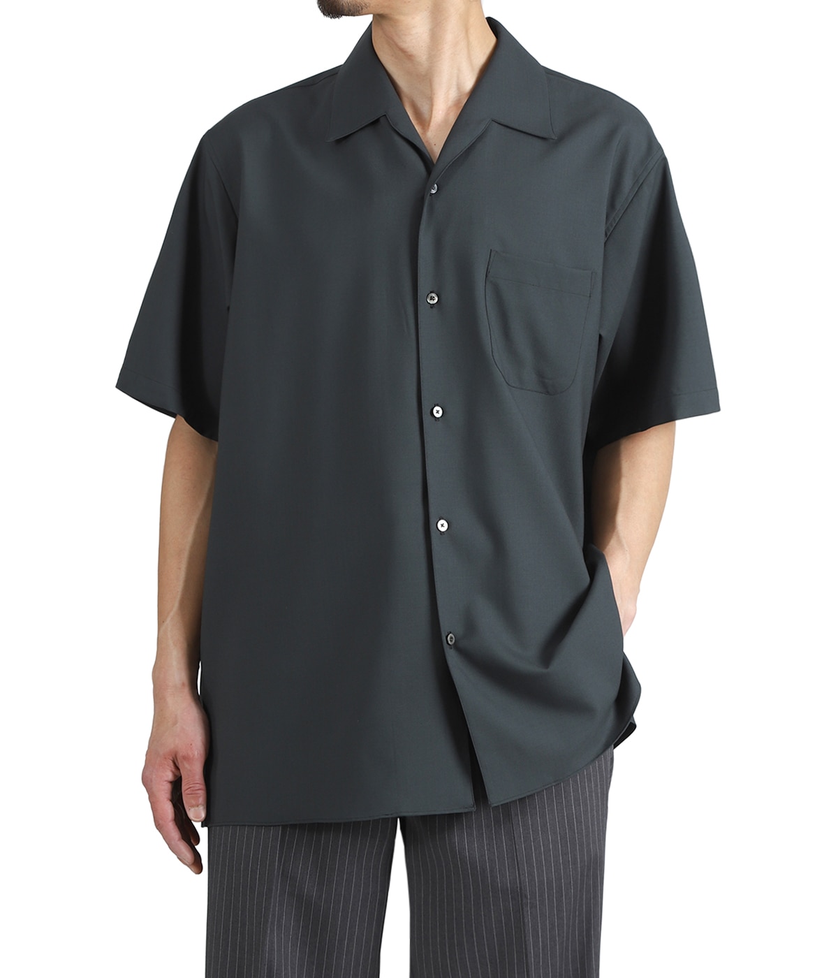 ITALIAN OPEN COLLAR S/S SHIRT ORGANIC WOOL 2/80 TROPICAL