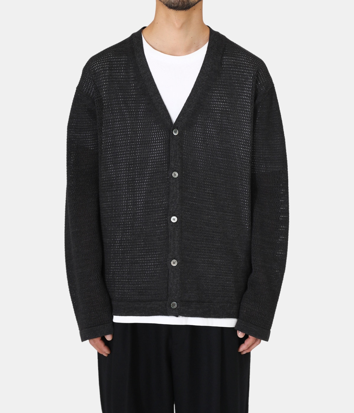 BATONER バトナー　ウールニット　カーディガン　2 ダークネイビー　メンズ 別注 NO COLLAR MESH CARDIGAN | BATONER(バトナー) / トップス