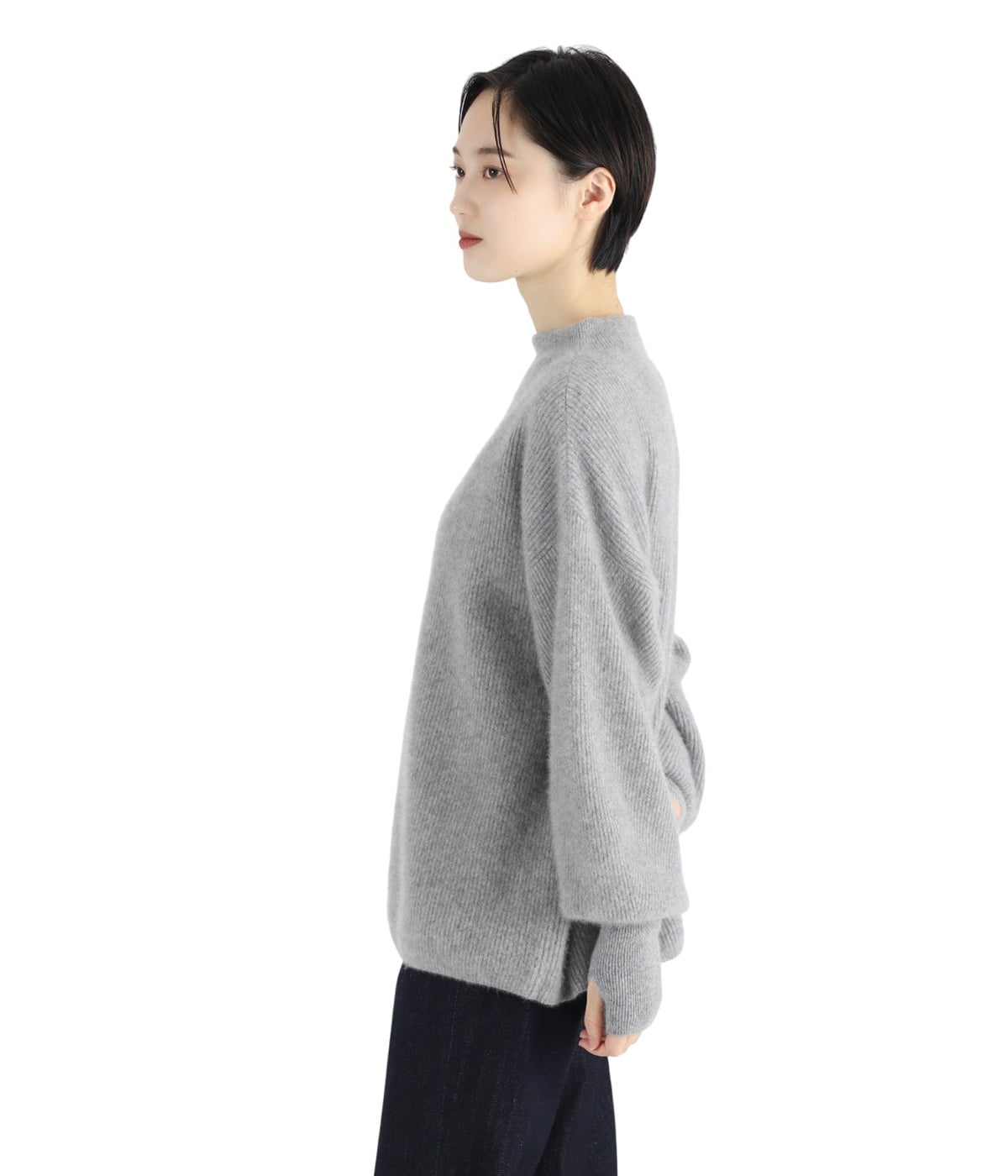【522】アナイ　紡毛ガーターペザントパフ プルオーバー　グレー　38 レディース】CASHMERE FOX FINGERHOLE BOAT NECK | BATONER(バトナー