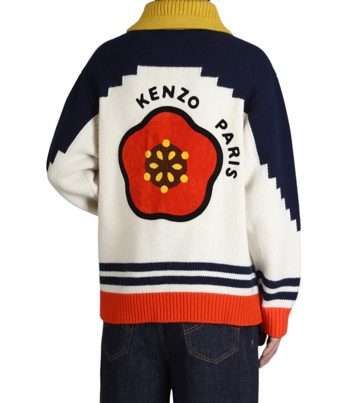 KENZO◆80s/JUNGLE/フランス製/カーディガン(厚手)/M/ウール/マルチカラー 北斎タグ】ケンゾージーンズ☆カーディガン くるみボタン マルチ