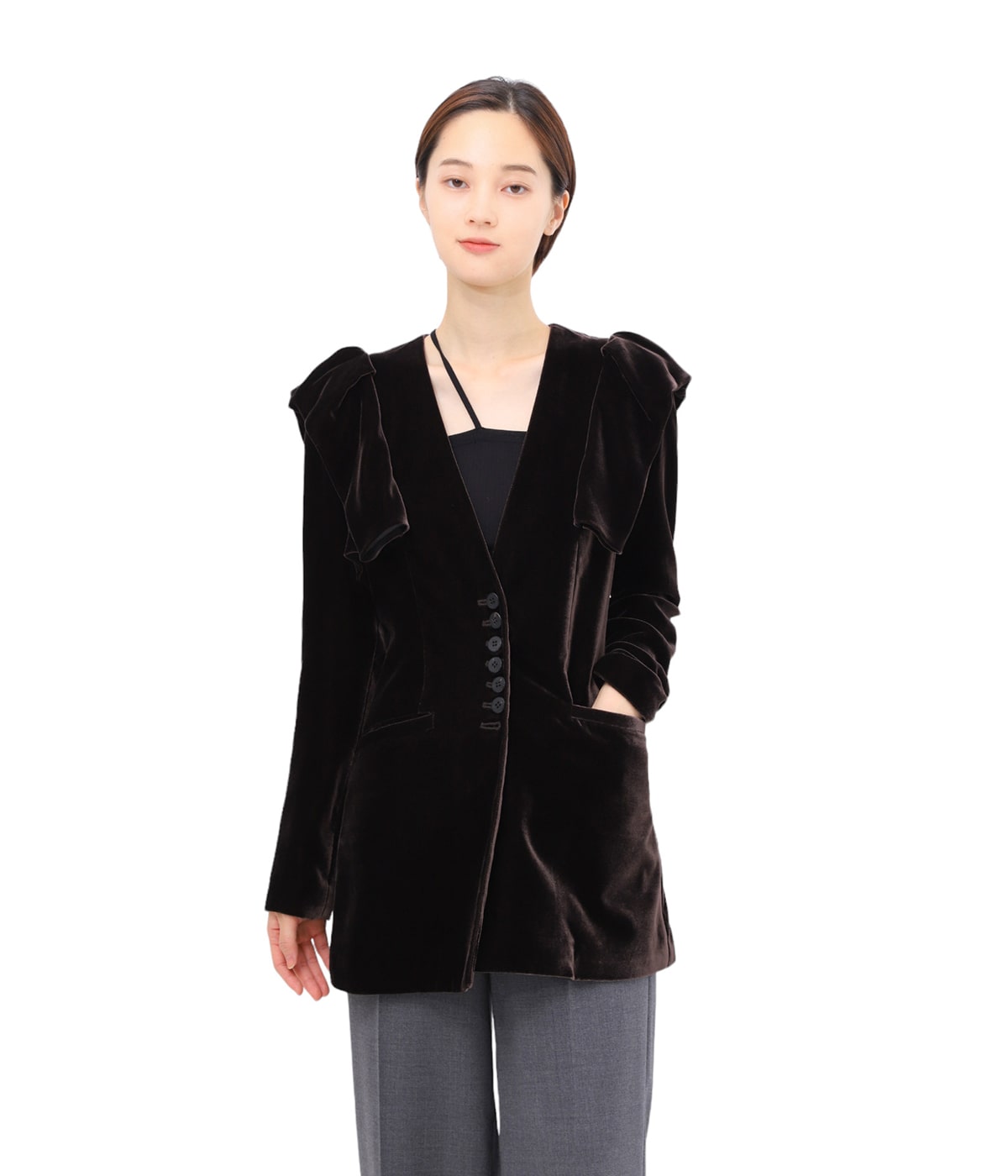 レディース】VELVET FRILL SHOULDER JACKET | FETICO(フェティコ