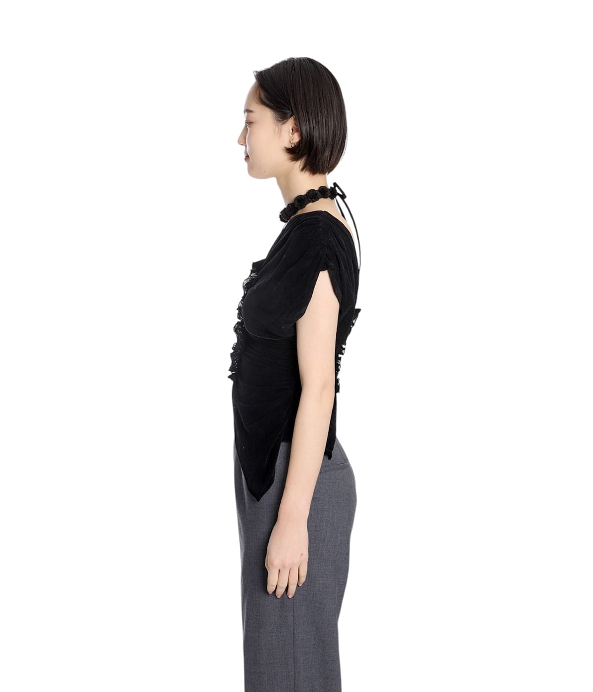 【fetico】VELVET TULLE SHIRRING TOP VELVET TULLE SHIRRING TOP(1 BLACK): FETICO: WOMENS｜THE