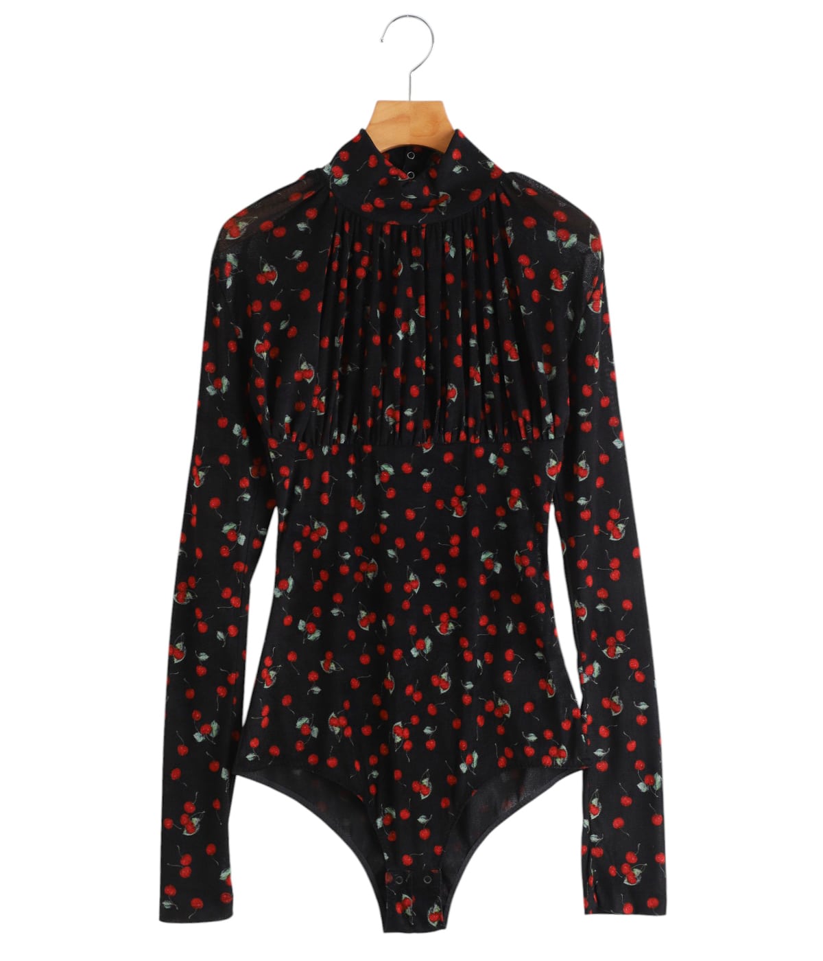 レディース】Printed velvet tulle turtleneck bodysuit