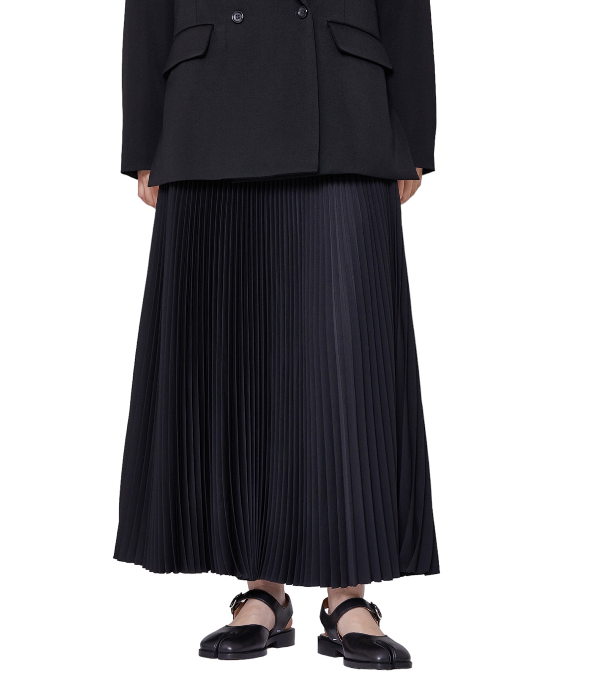 グラフペーパー Graphpaper スカート プリーツ フレア ロング 黒 0 Graphpaper/グラフペーパー・Satin Pleats Skirt | a flat shop