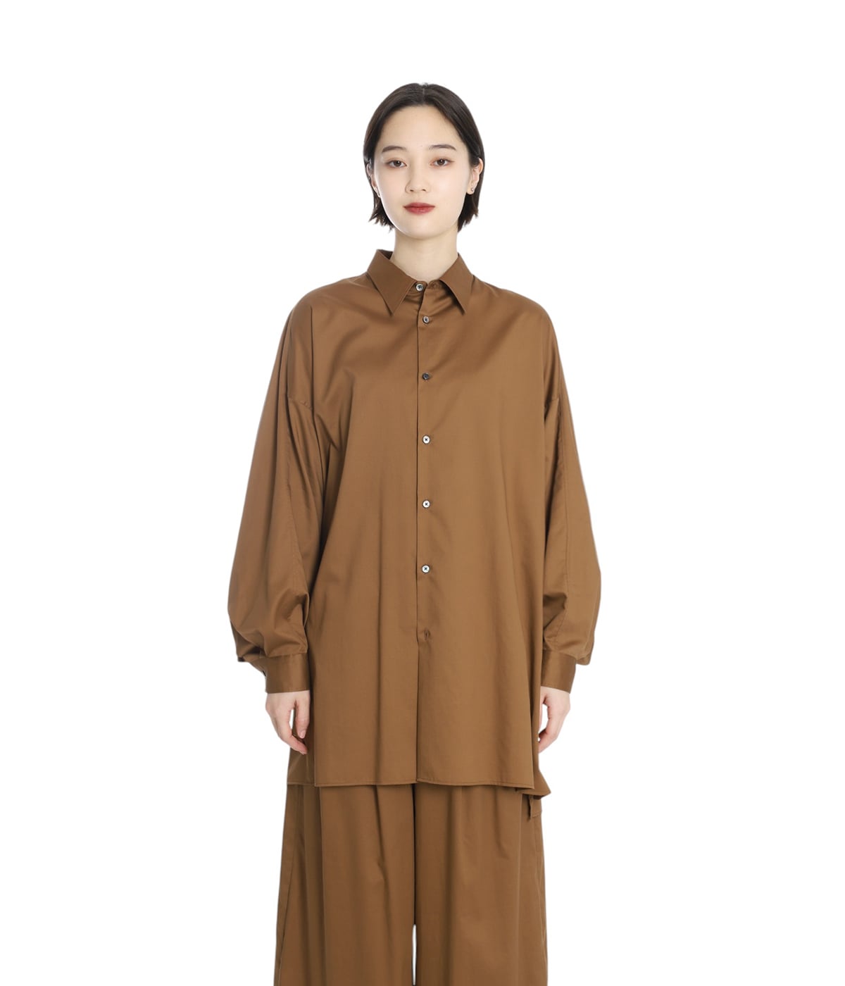 レディース】Silicon Poplin Deep Slit Regular Collar Shirt