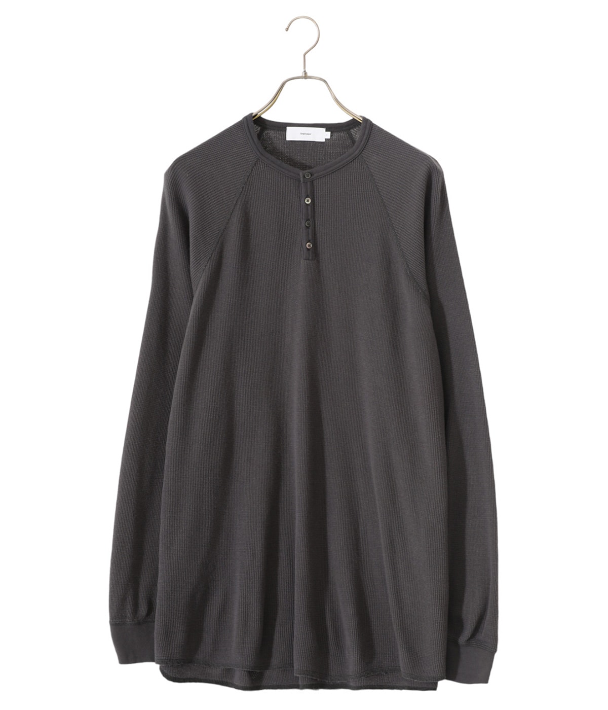 グラフペーパー　ワッフル　ヘンリーネック　ロンT 黒色　Graphpaper Waffle L/S Henley Neck Tee – Graphpaper KYOTO｜グラフ