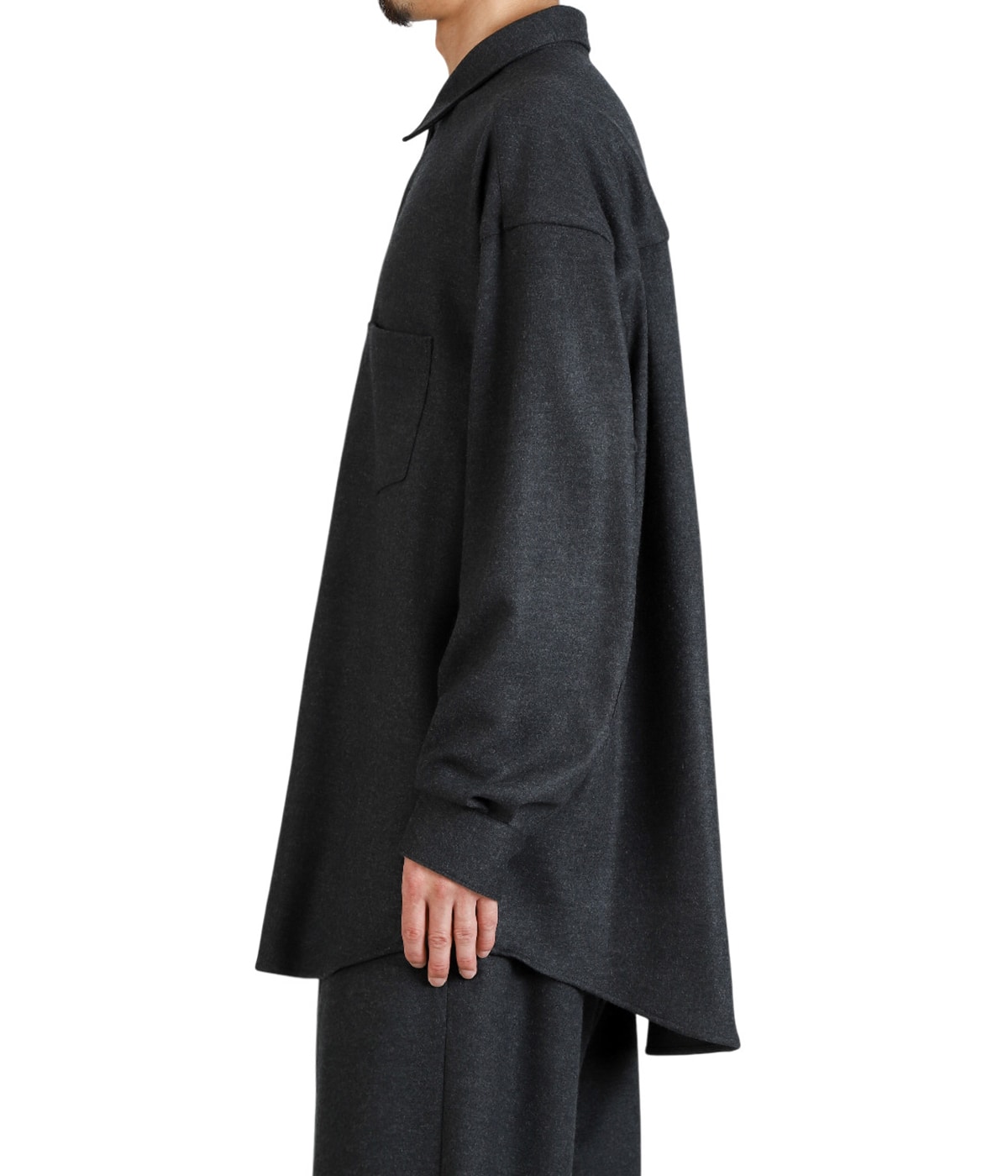Wool Smooth Flannel Oversized Regular Collar Shirt