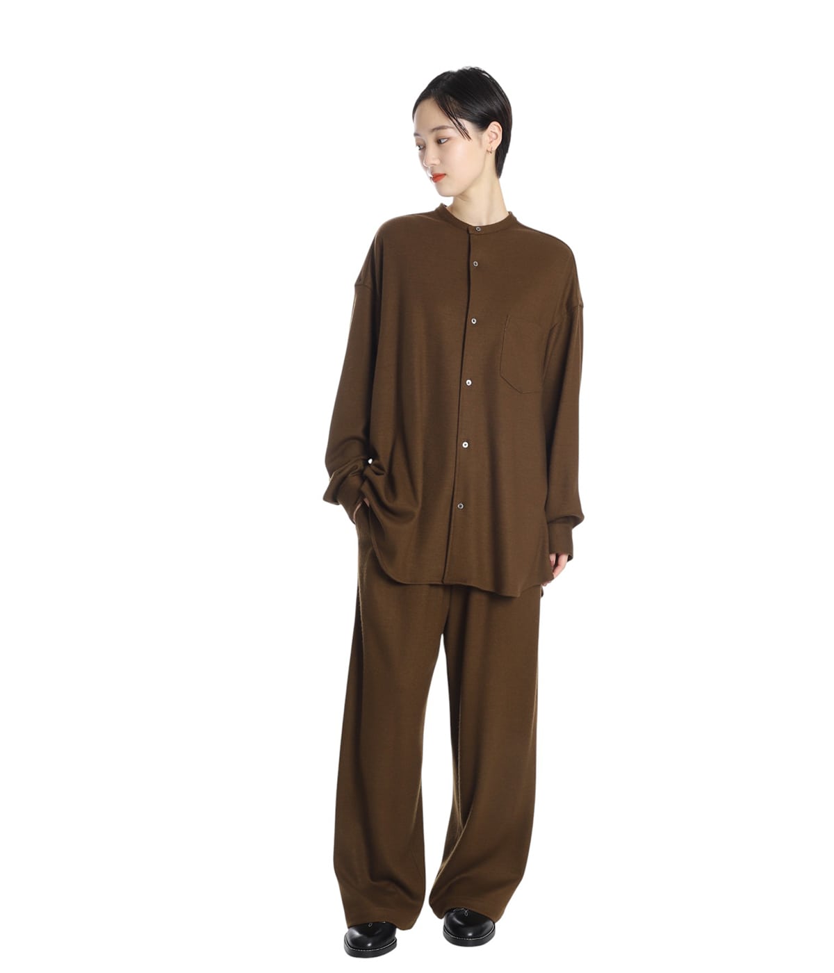 Wool Smooth Flannel Oversized Band Collar Shirt | Graphpaper