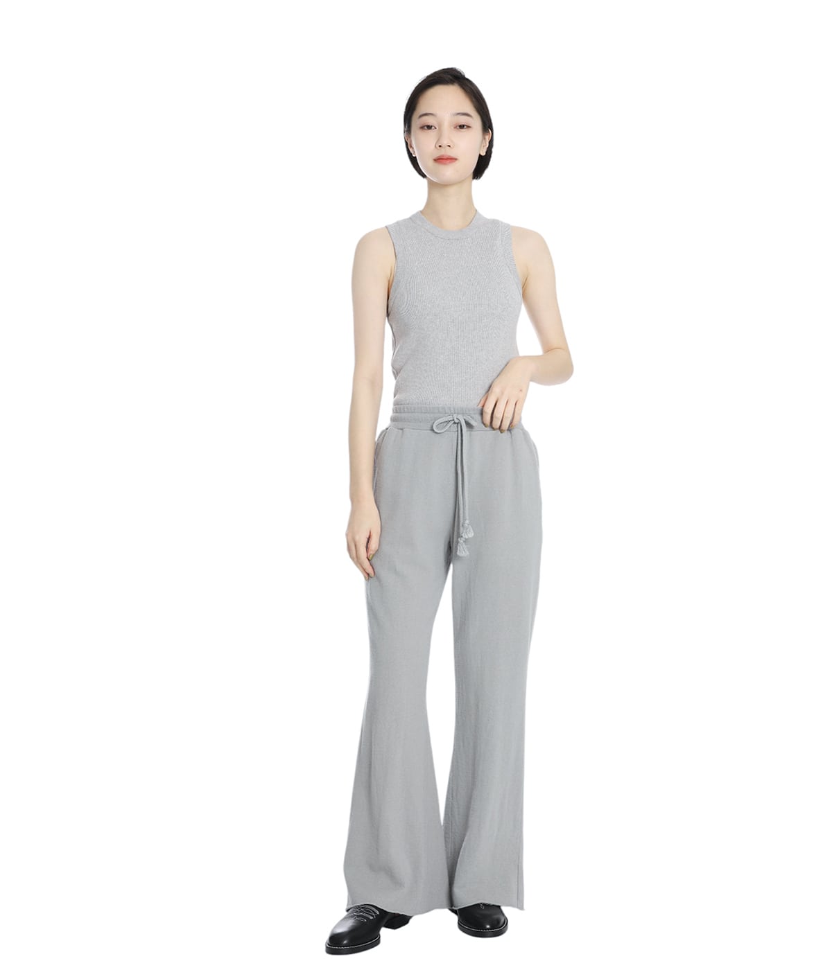 INSCRIRE グレー フレアカジュアルパンツ レディース】Cotton Linen Flare Pants | INSCRIRE(アンスクリア