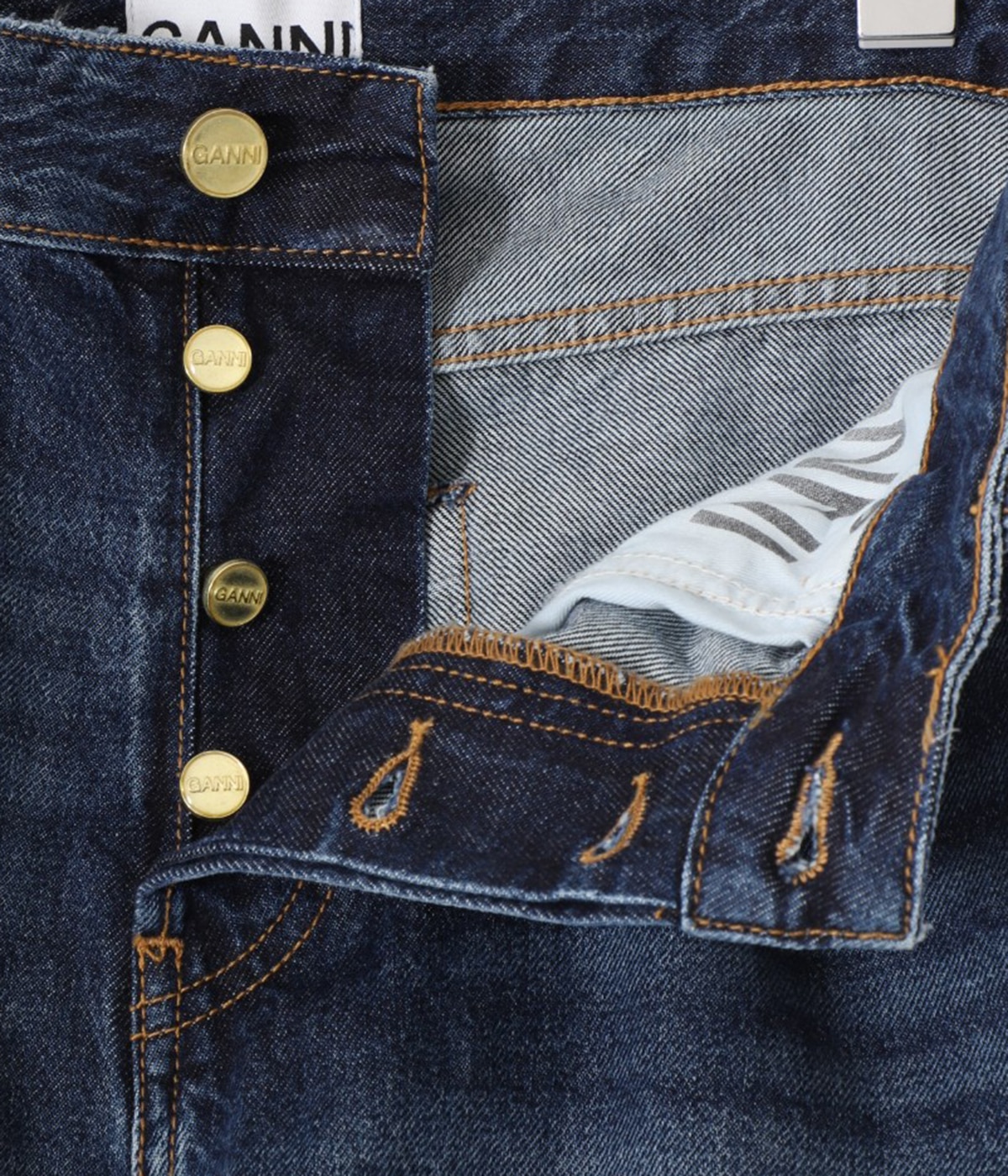 デニム・ジーパン GANNI Woman Jeans Denim J1721 566 Mid Blue Vintage Blue Pleated Jeans | GANNI US