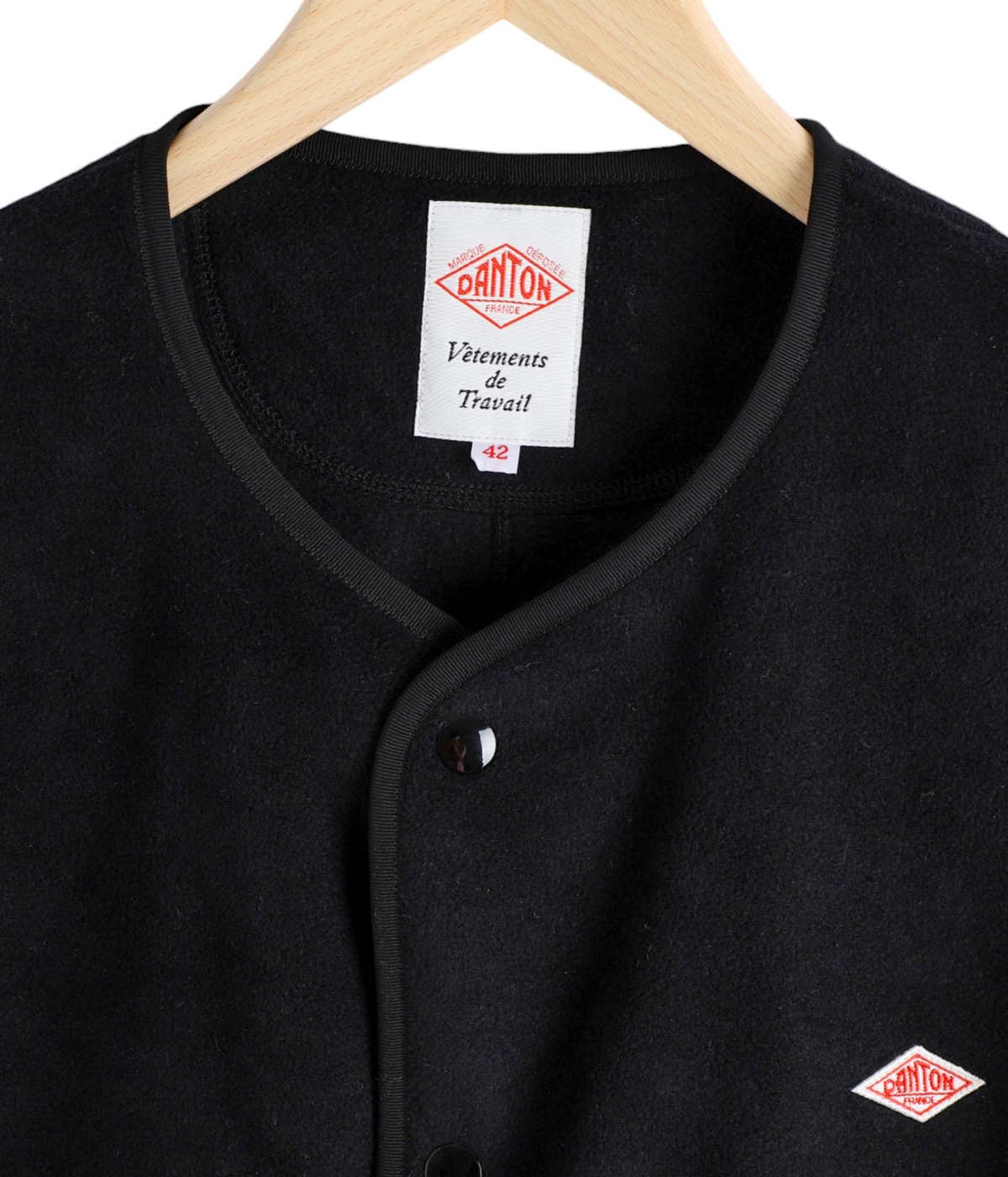 DANTON ブラック フリースコート サイズ36 中古・古着通販】DANTON (ダントン) ノーカラーフリースコート