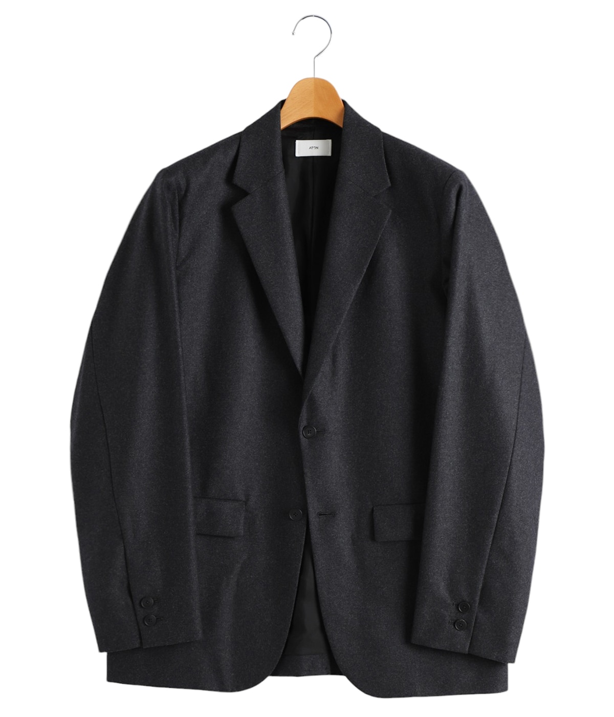 ATON ウールフランネル テーラードジャケット チャコールグレー MERINO COLLEGE FLANNEL TAILORED JACKET | ATON(エイトン
