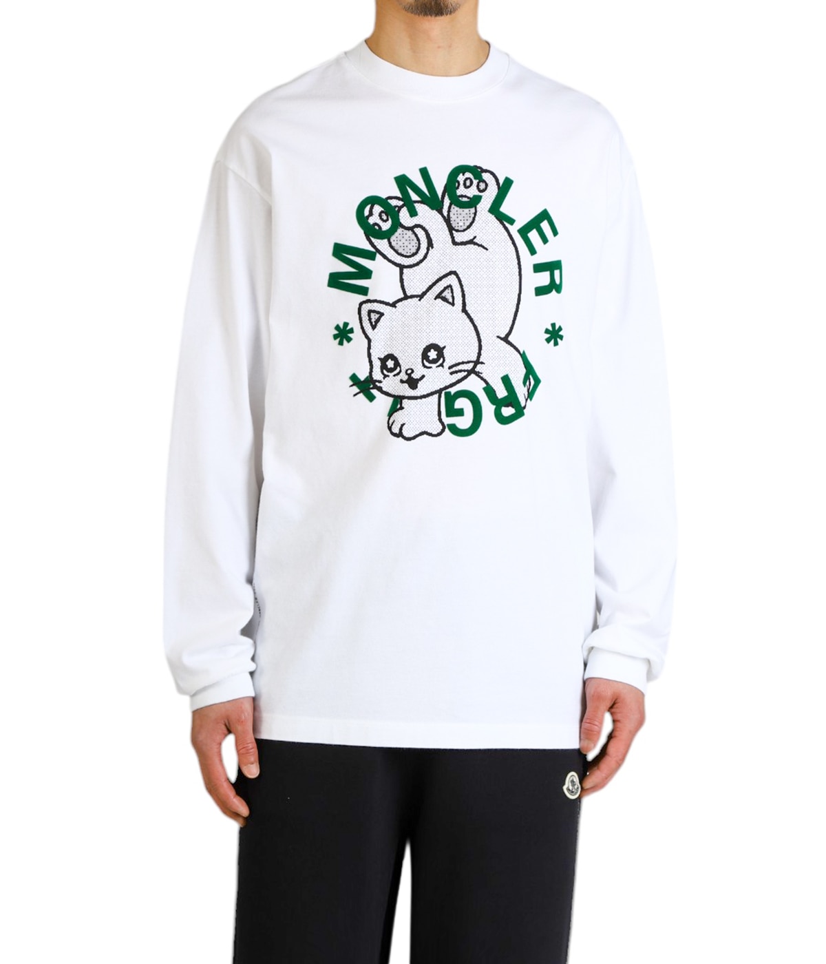 MONCLER モンクレール FRGMT Cartoon 長袖 シャツ Moncler: Men's FRGMT Cartoon Logo Long Sleeve T-Shirt (White