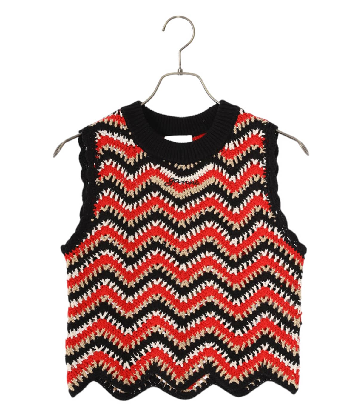 GANNI ガニー ニットベスト Cotton Crochet Vest K2160 2664 レディース クロシェ ノースリーブ ロゴ刺? 474/Racing-Red GANNI ガニー ニットベスト Cotton Crochet Vest K2160 2664