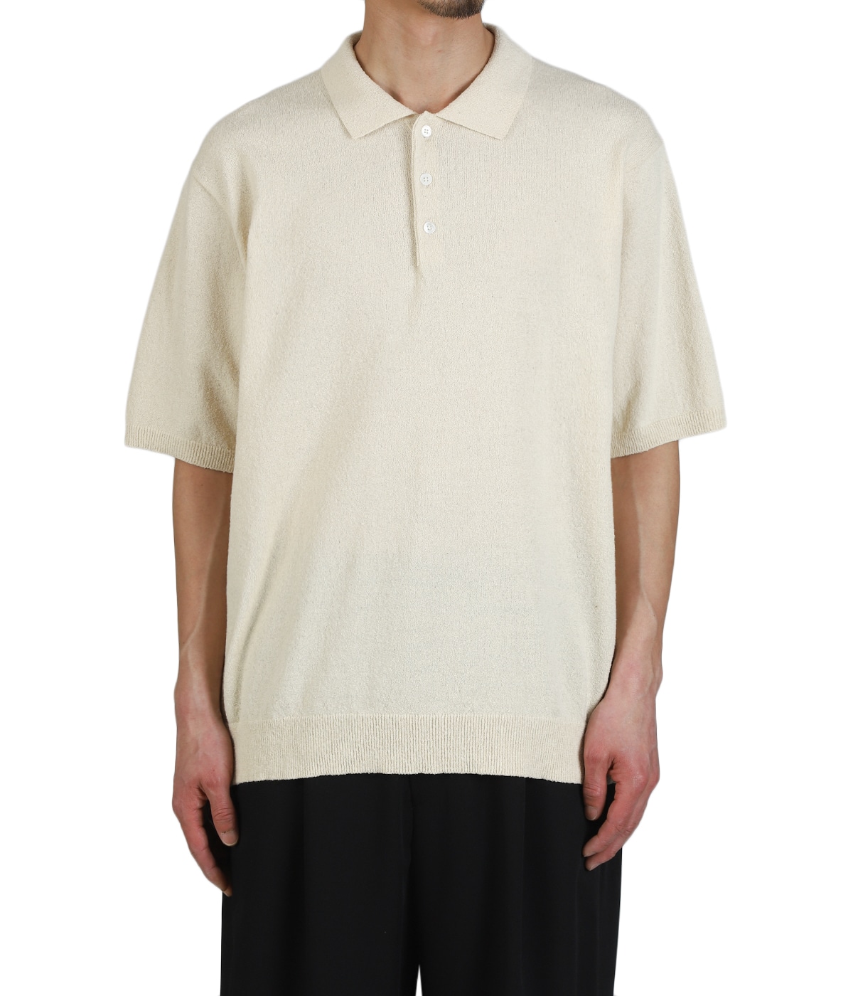 COTTON WASHI BOUCLE HALF SLEEVE POLO SWEATER | ATON(エイトン