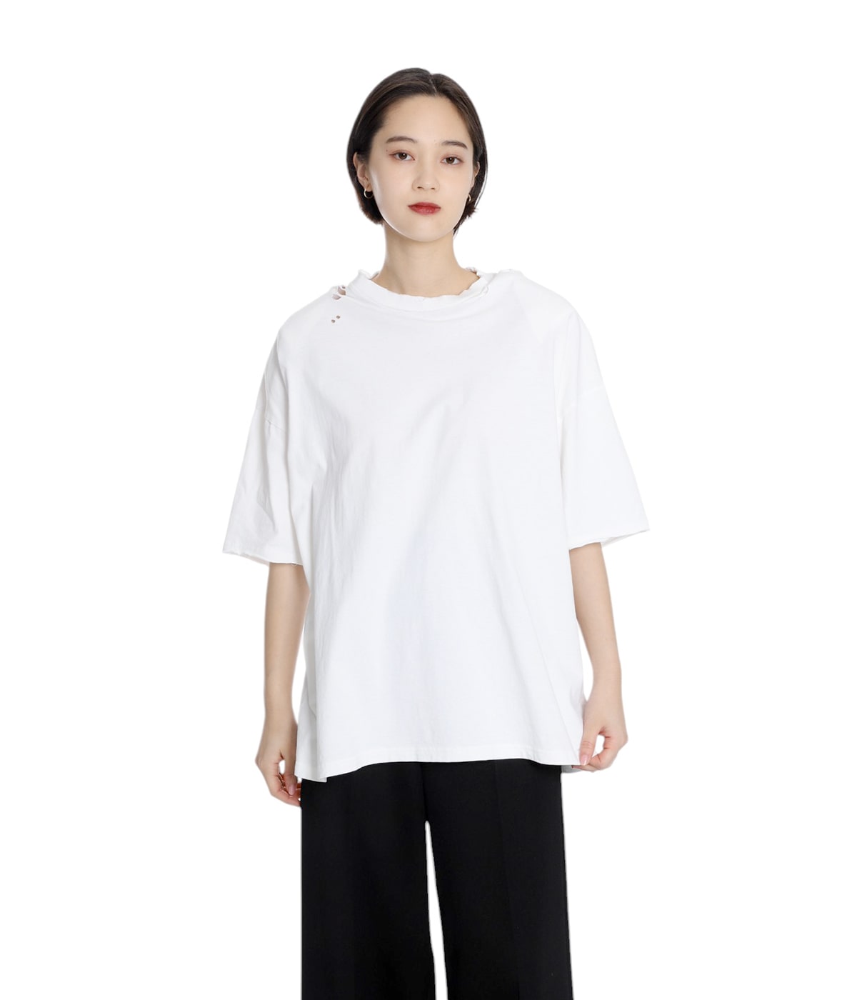 JUNKO ⭐️サカイ　切替ドッキングカットソー　半袖　ドレスシャツ　フリル 楽天市場】半袖Tシャツ 肩開き 英字 ロゴ サイドスリット 女の子