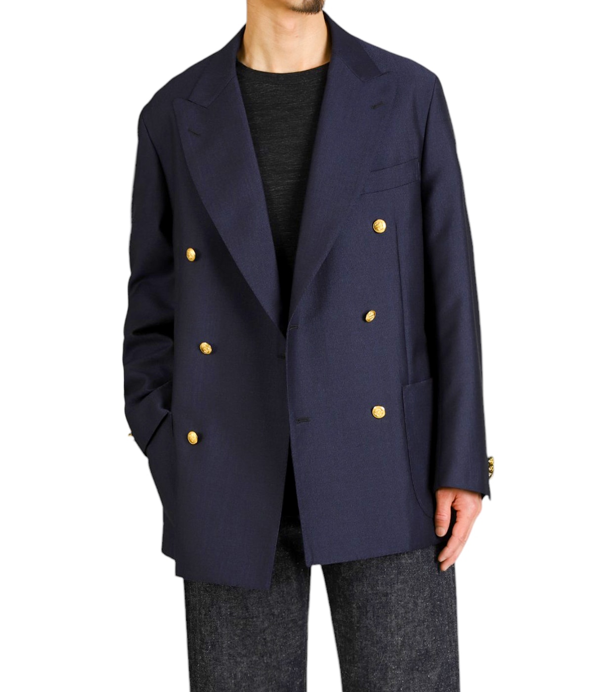 キャプテンサンシャイン 裏地ヘリンボーン バーシティージャケット ネイビー 38 Doublebreasted Blazer | KAPTAIN SUNSHINE(キャプテン